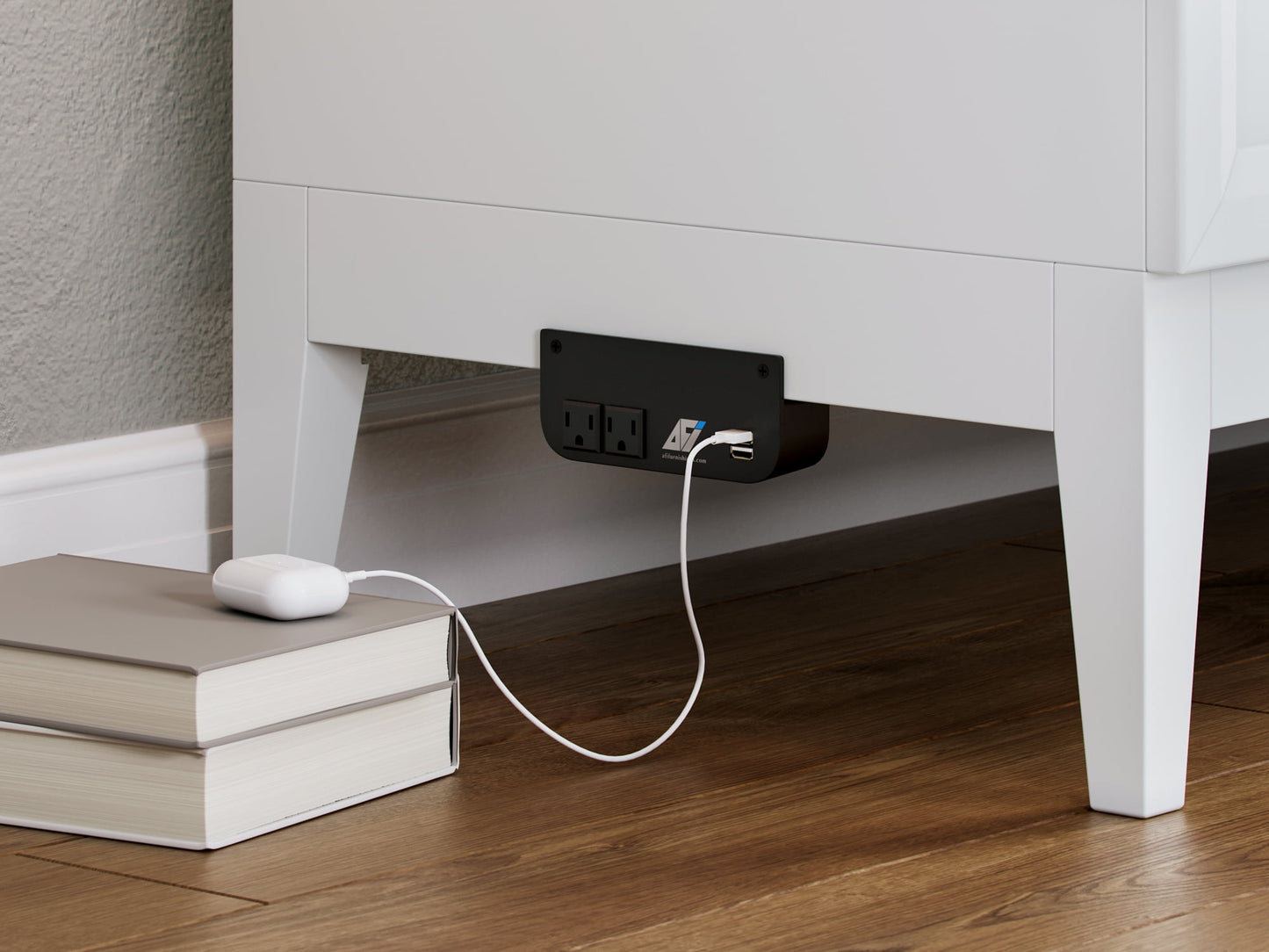 AFI Santa Fe Full Wood Murphy Bed Chest with Mattress and Built-in Charger, White