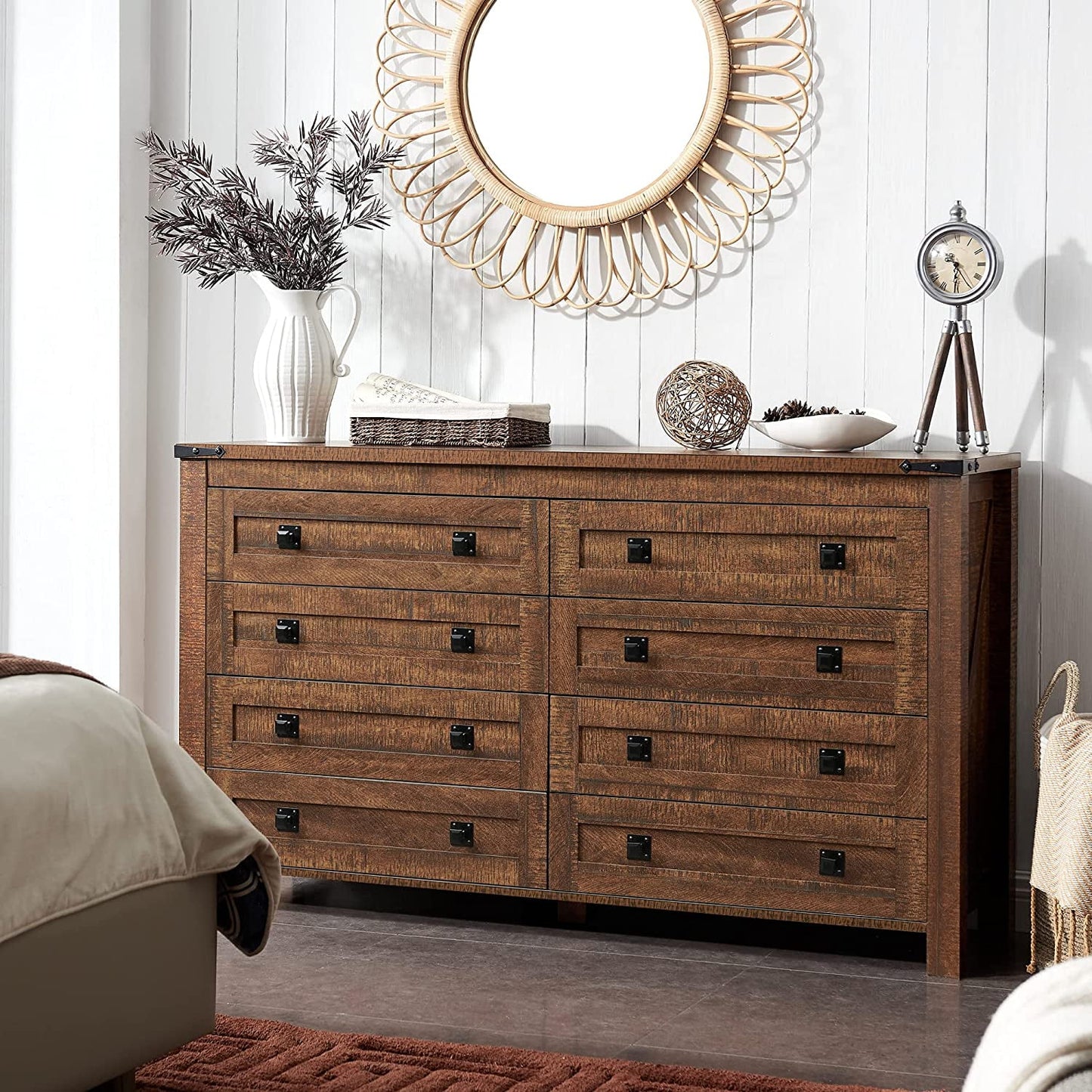 OKD 8 Drawers Dresser Chests for Bedroom Farmhouse, Wood Rustic Tall Chest of Drawers, Reclaimed Barnwood