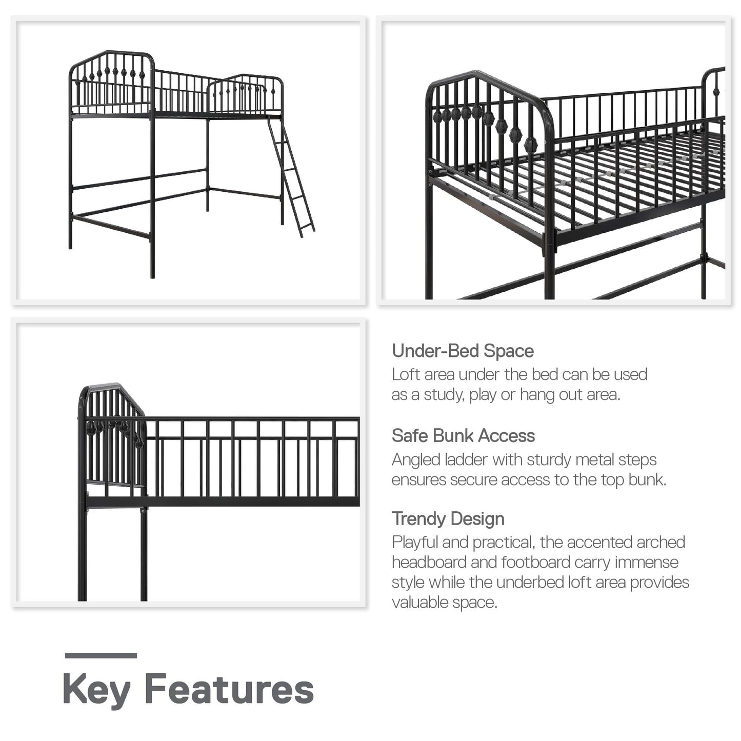 Novogratz Bushwick Metal Twin Loft Bed, Black