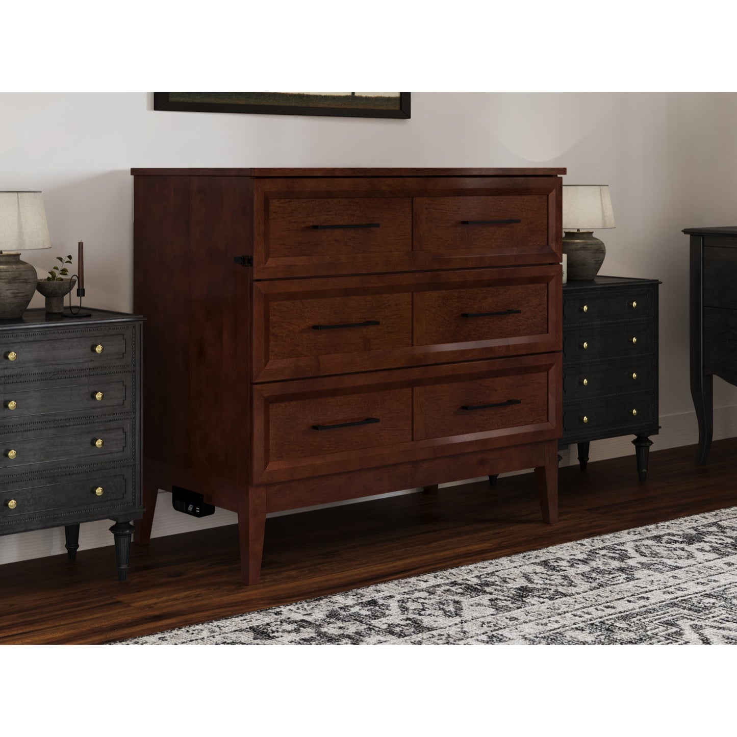 AFI Santa Fe Twin Wood Murphy Bed Chest with Mattress and Built-in Charger, Walnut