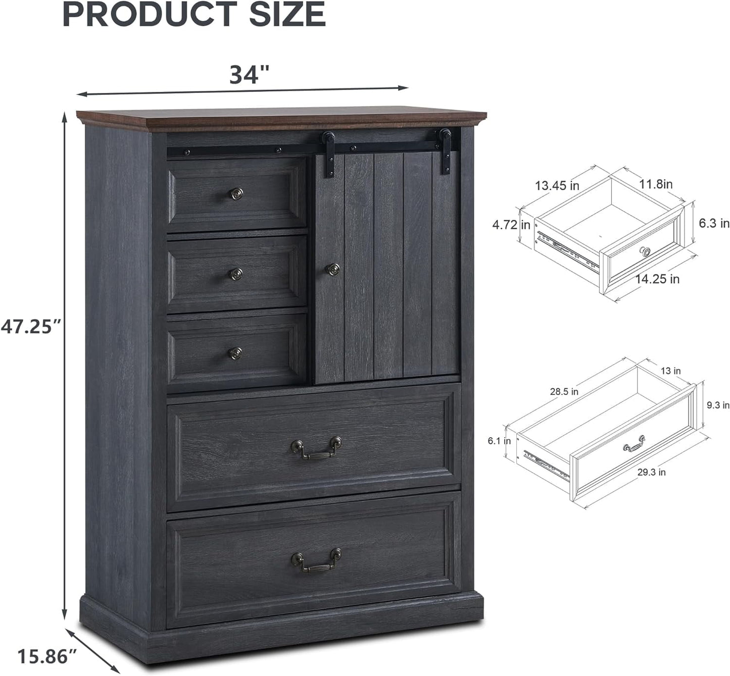 SinCiDo Dresser for Bedroom, 47in Tall Chest of Drawers for Bedroom Fabric Dressers with 6 Drawers and Antique Handles for Living Room
