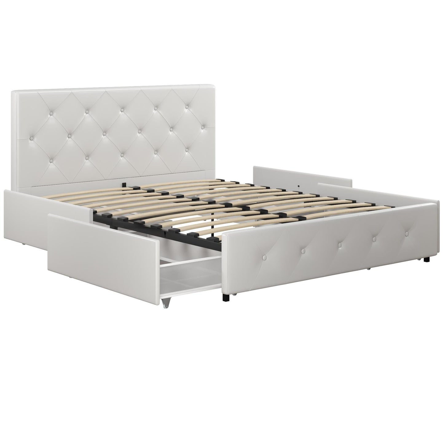 DHP Dakota Tufted Upholstered Storage Bed Frame, Queen, White Faux Leather