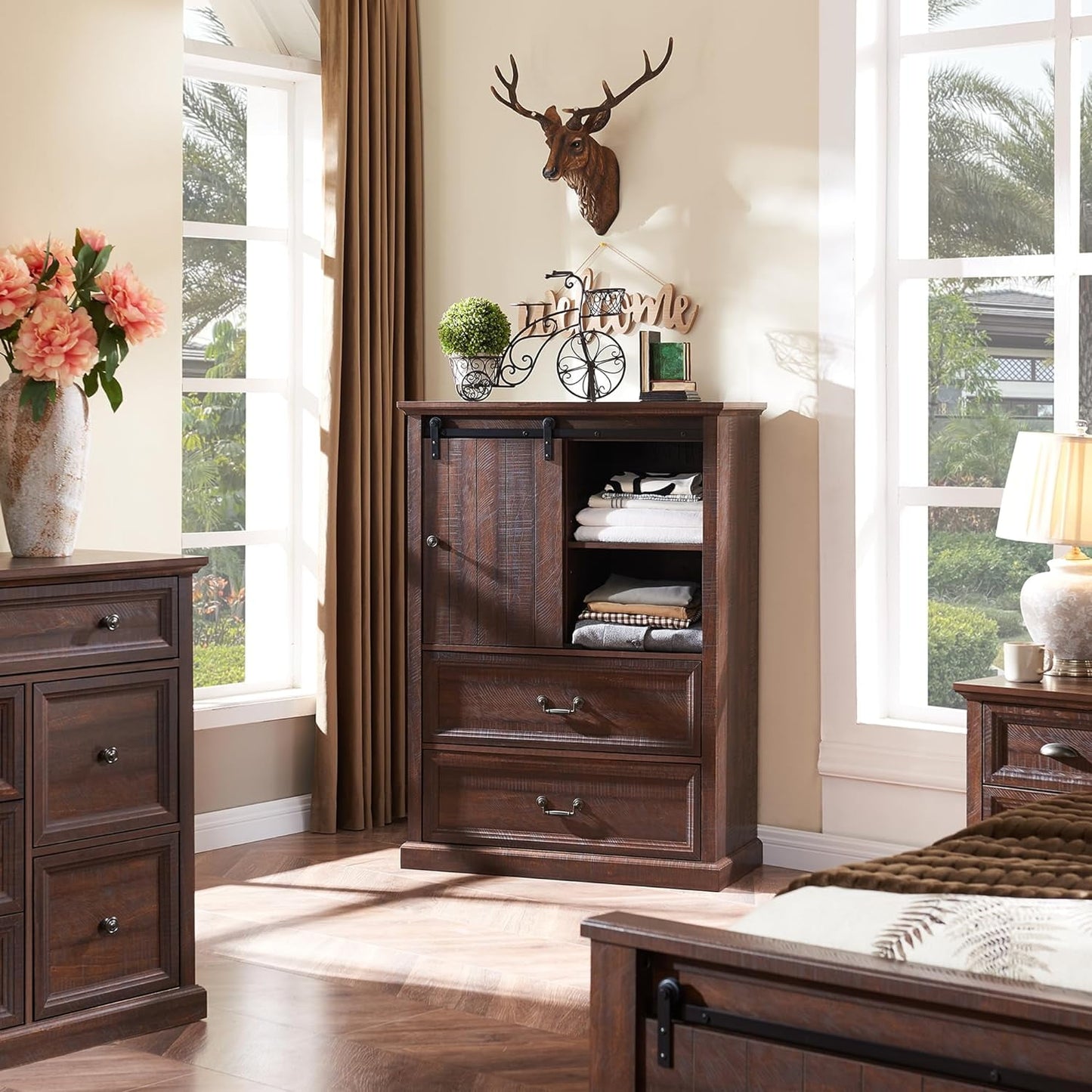 SinCiDo Dresser for Bedroom, 47in Tall Chest of Drawers for Bedroom Fabric Dressers with 6 Drawers and Antique Handles for Living Room