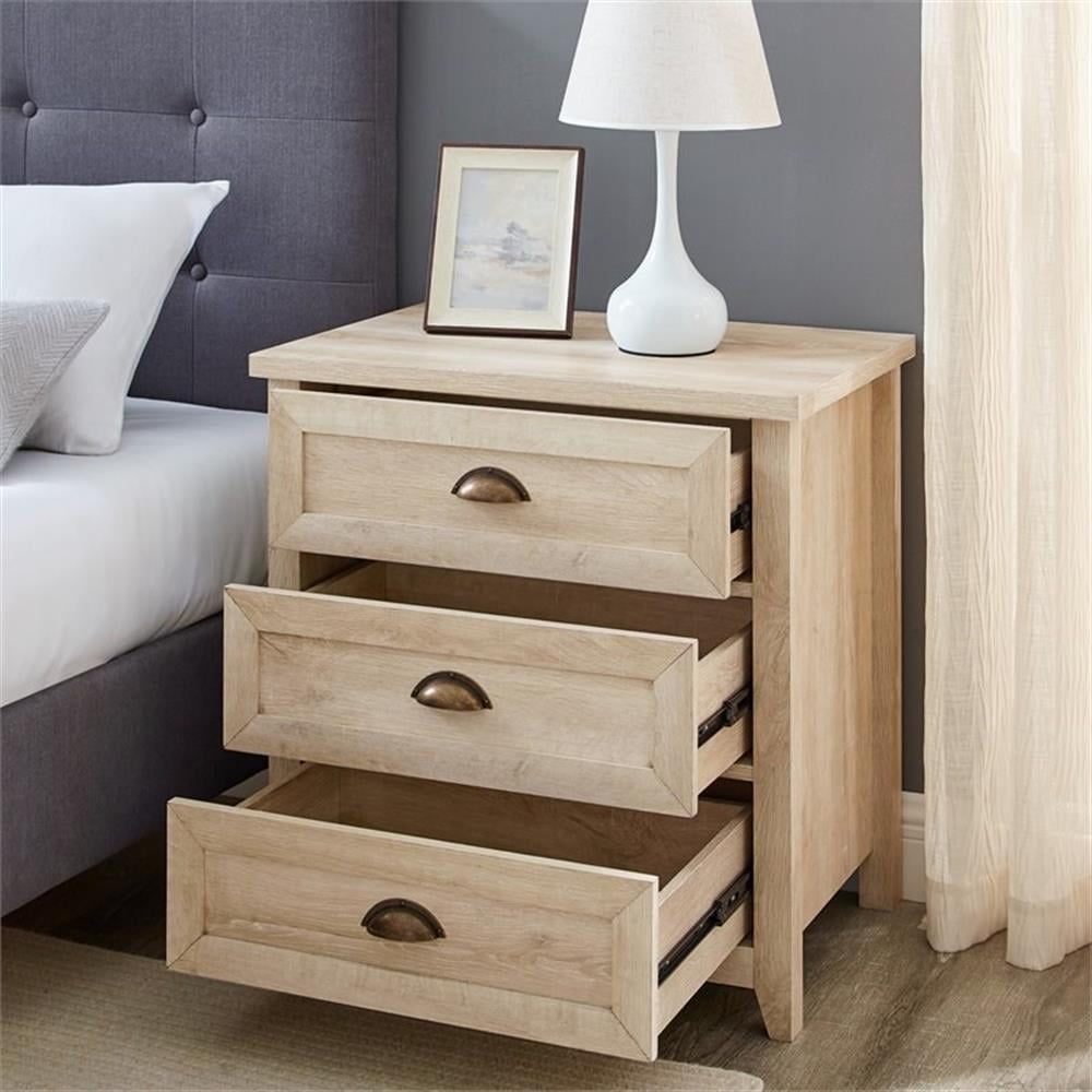 Odette 25in 3 Drawer Cup Handle Framed Bedroom Nightstand in White Oak