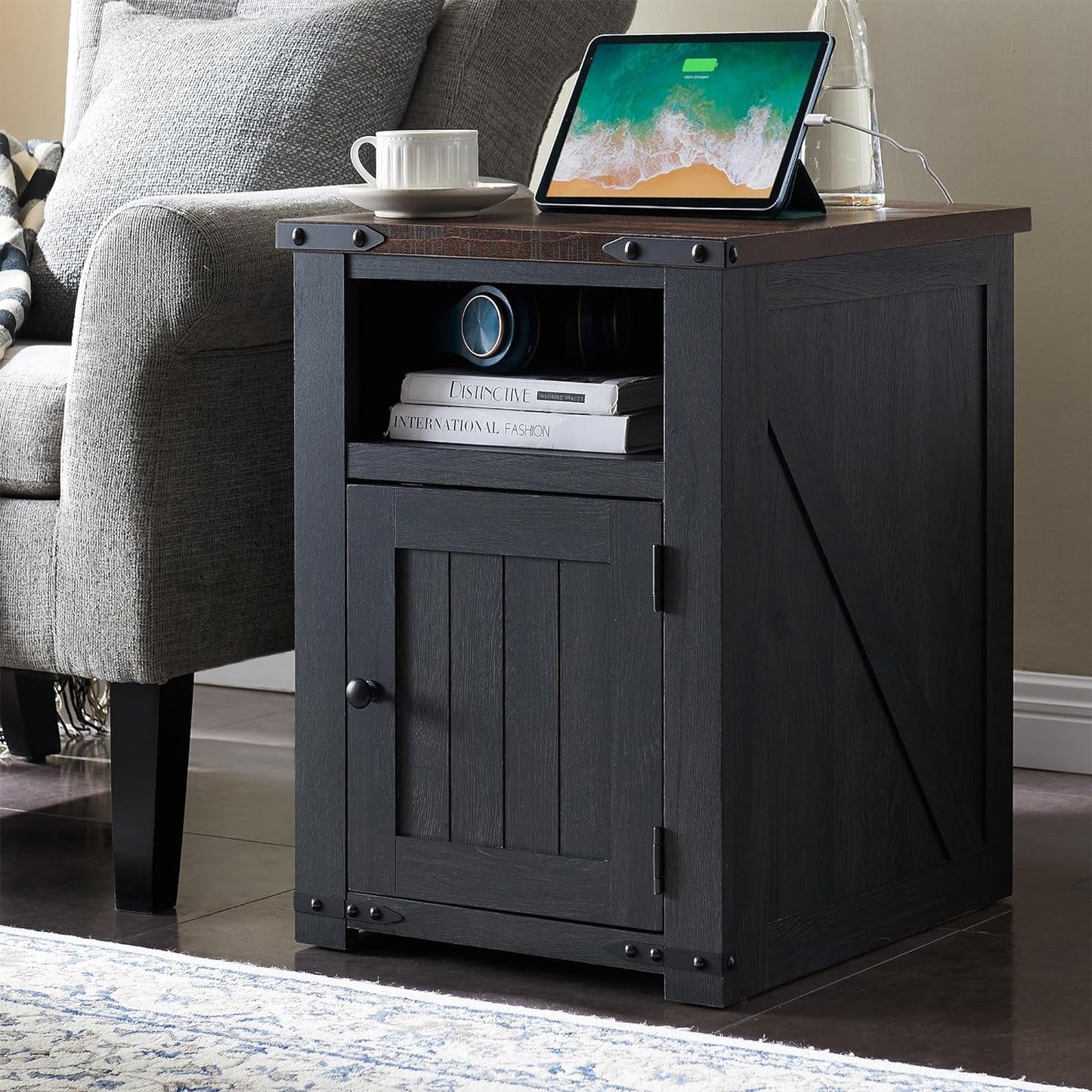 SinCiDo Farmhouse Furniture Living Room Decor, Tall TV Stand for 80 Inch TVs, Lift Top Coffee Table with Storage, End Table with Charging Station