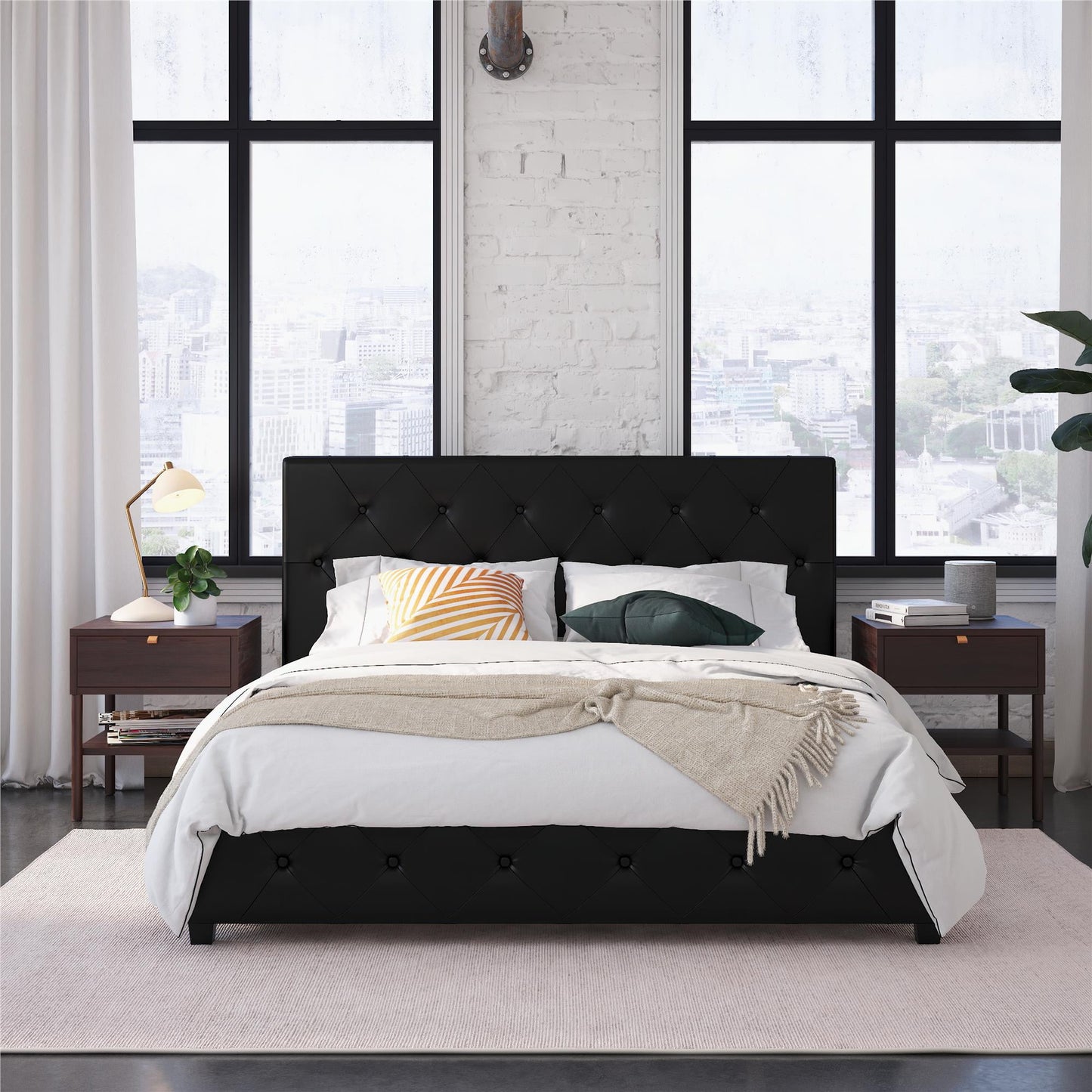 DHP Dakota Upholstered Platform Bed, Full, Black