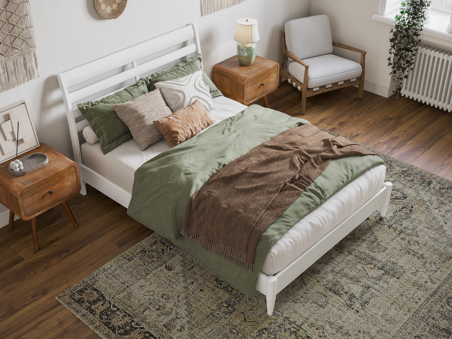 AFI Savannah Full Solid Wood Low Profile Platform Bed, White