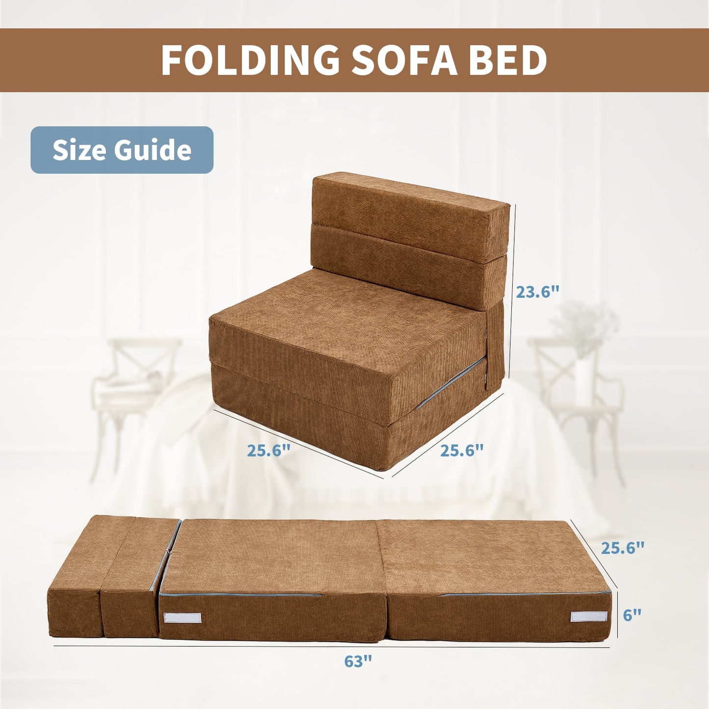 Slsy Folding Sofa Bed, Folding Lazy Sofa Bed, Convertible Sofa Chair & Sleeping Mattress, Foldable Mattress for Living Room/Dorm/Guest Use/Home Office/Apartment