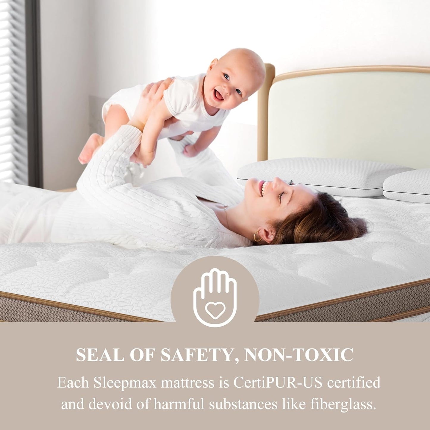 Sleepmax Queen Mattress 12 Inch - Firm Hybrid Mattress for Extra Lumbar Support - Adaptive Technology for Back Pain Relief - Fiberglass-Free Bed in a Box - CertiPUR-US Certified, 365-Night Trial