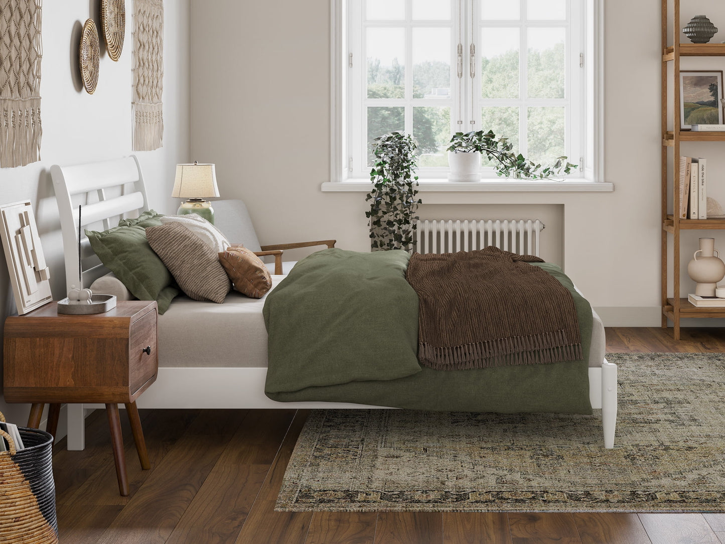 AFI Savannah Full Solid Wood Low Profile Platform Bed, White