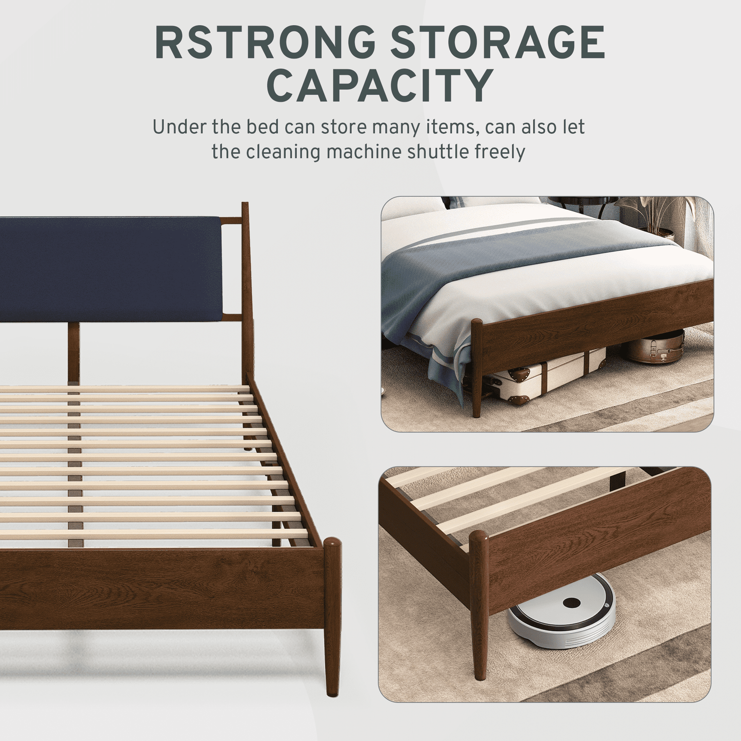 Hommow Modern Solid Wood Platform Bed, Bed Frame with Headboard, Solid Wood Bed Frame with Wood Slat Support, Queen, Black