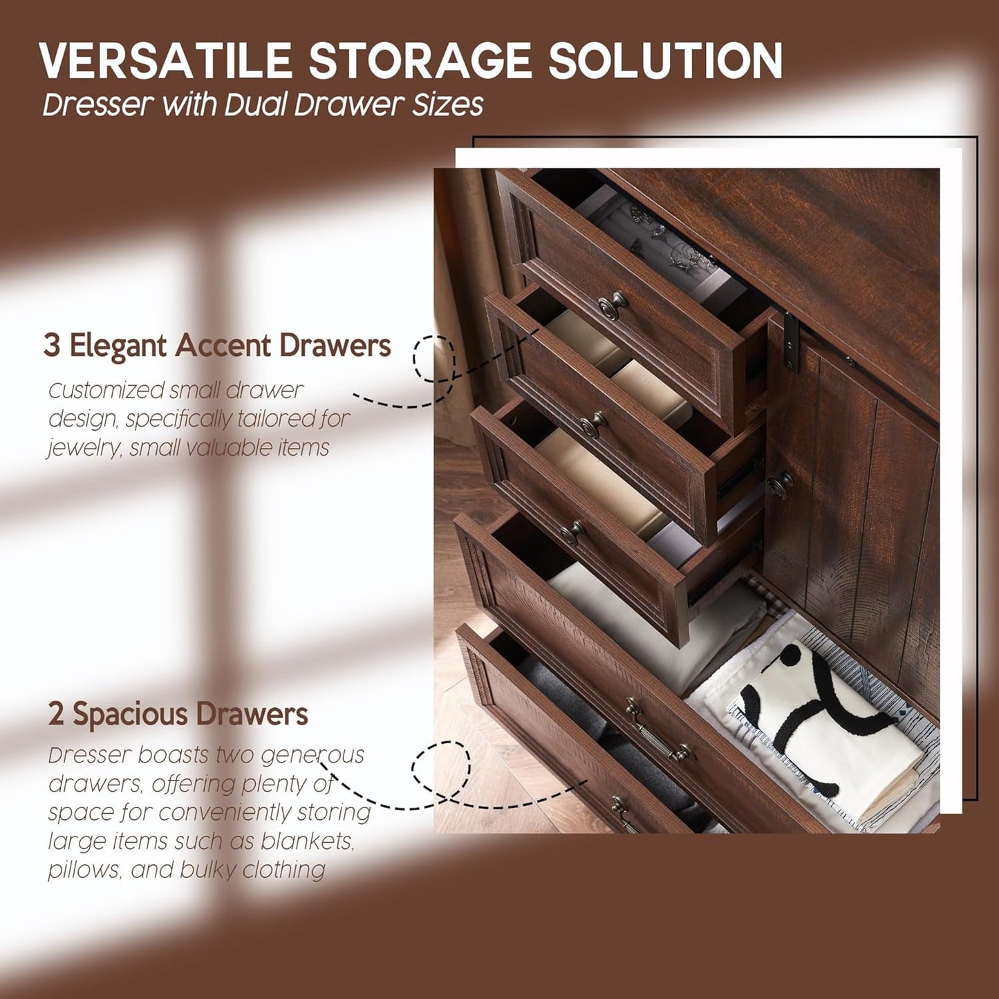 SinCiDo Dresser for Bedroom, 47in Tall Chest of Drawers for Bedroom Fabric Dressers with 6 Drawers and Antique Handles for Living Room