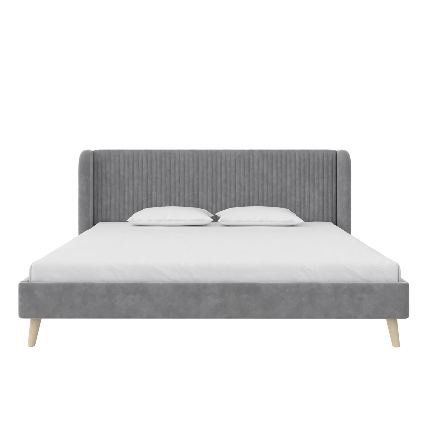 Novogratz Holly Upholstered Wingback Bed, King, Light Gray Velvet