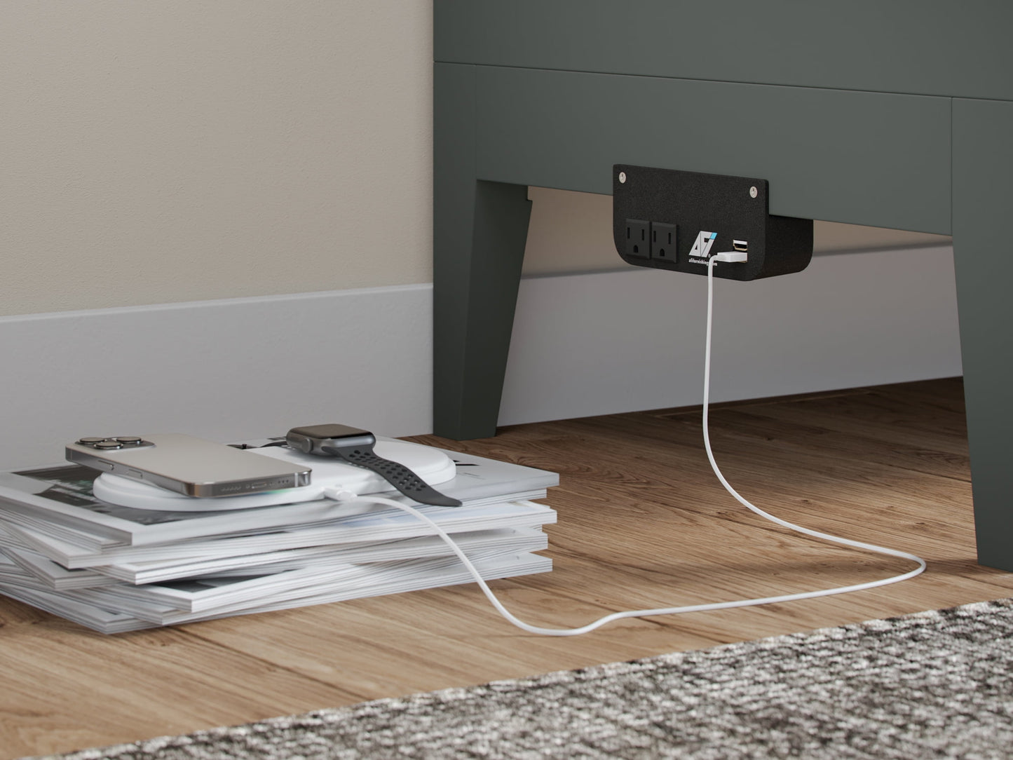 AFI Santa Fe Queen Wood Murphy Bed Chest with Mattress and Built-in Charger, Grey