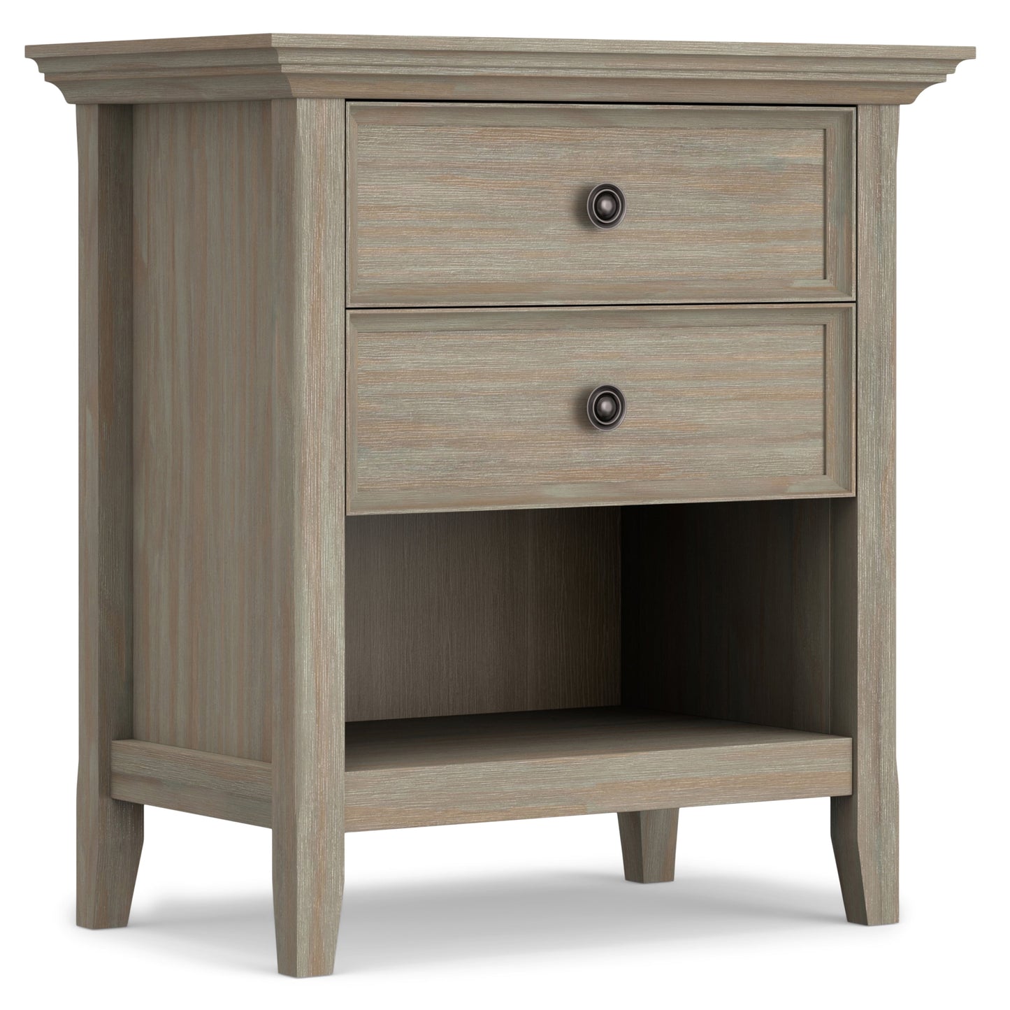 Simpli Home Amherst Wood Bedside Table in Gray
