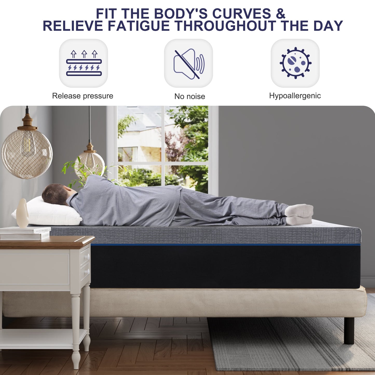 Lecuneey Queen Mattress, 12 inch Gel Memory Foam Mattress,Bed Mattress in a Box, Queen Size Mattress