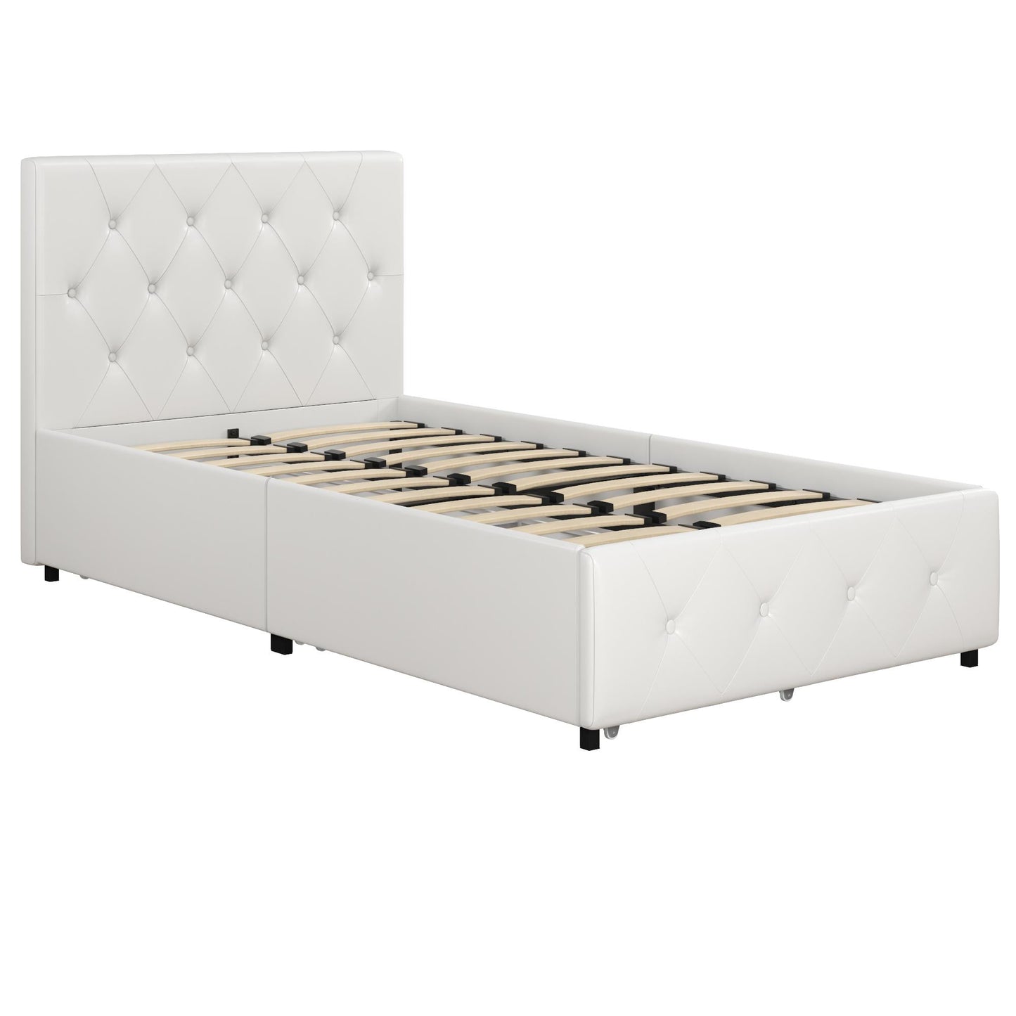 DHP Dakota Tufted Upholstered Storage Bed Frame, Twin, White Faux Leather