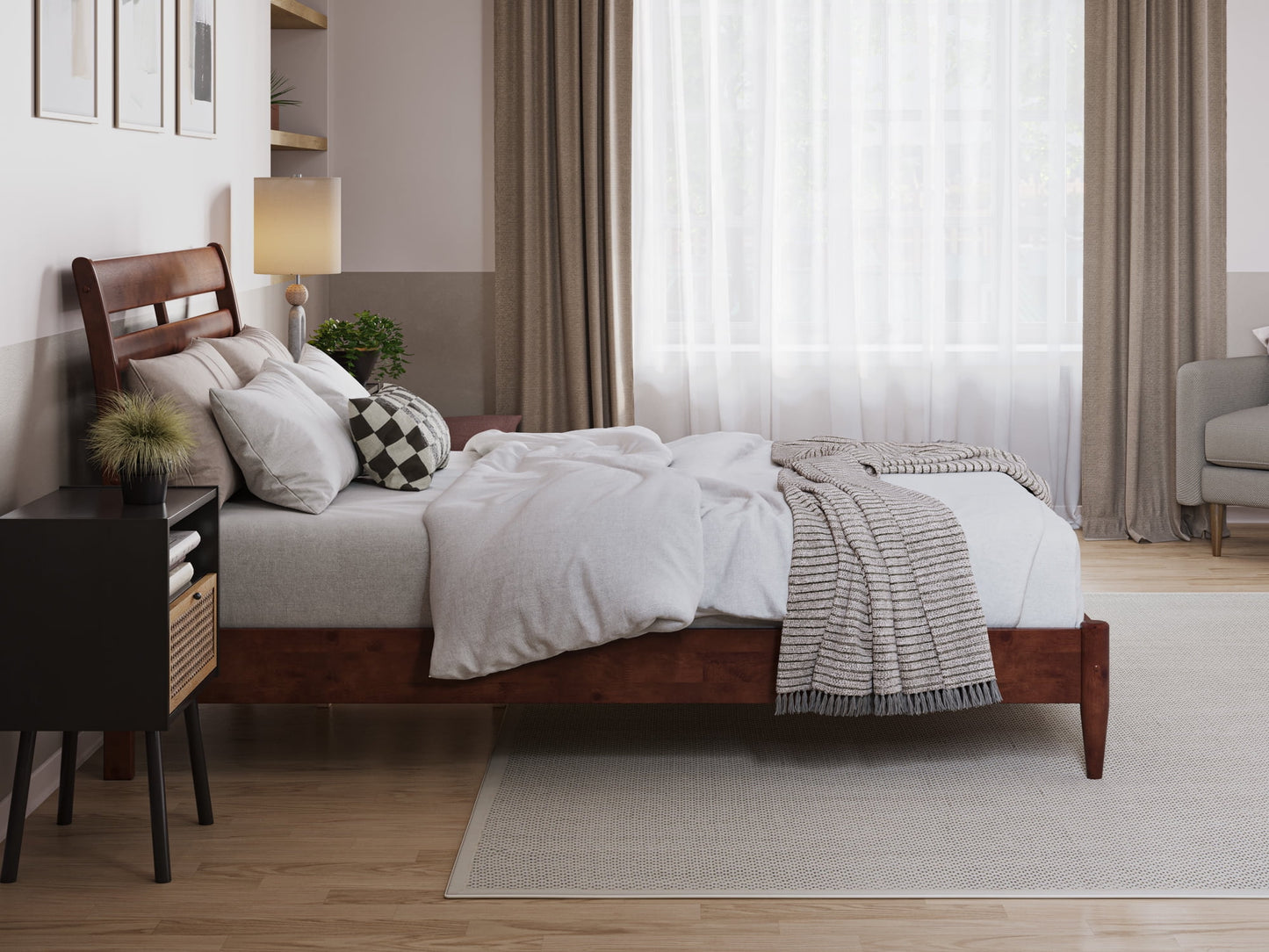 AFI Savannah Full Solid Wood Low Profile Platform Bed, Walnut