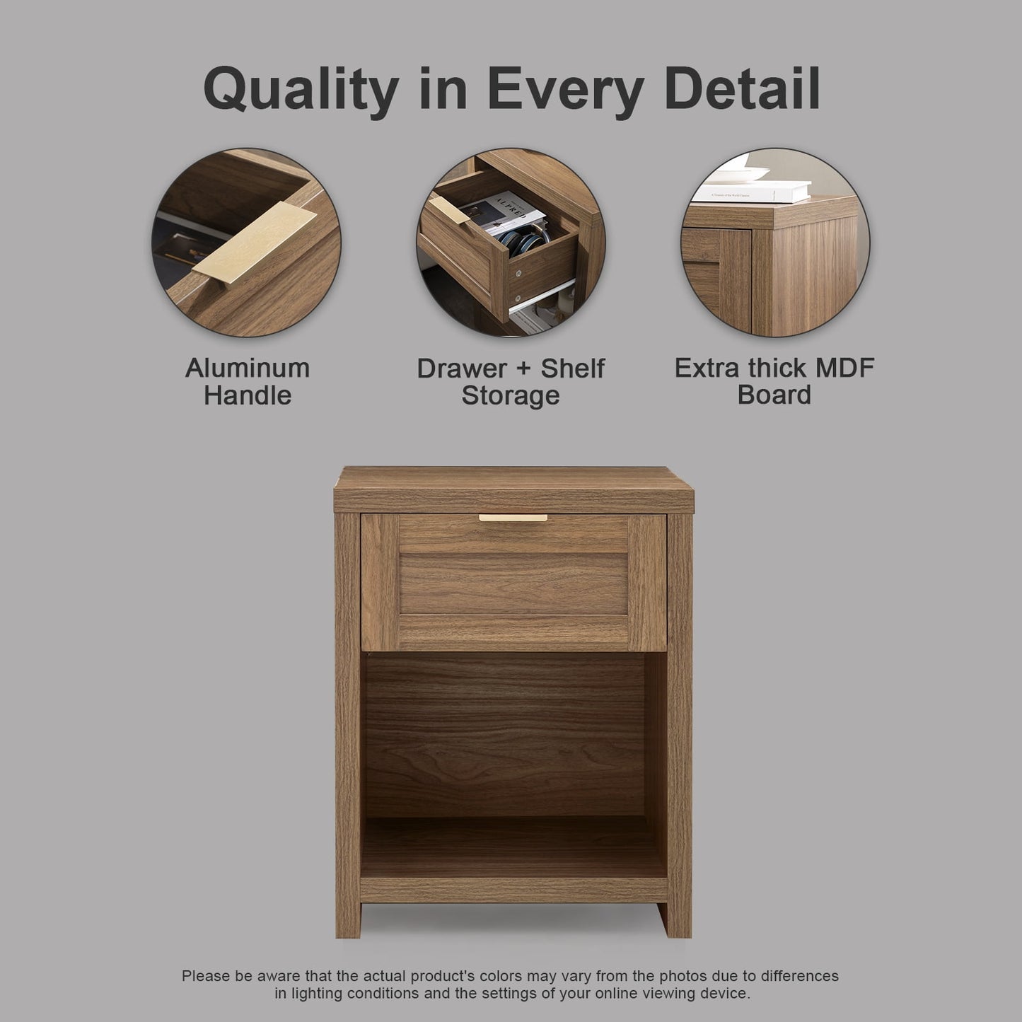 OAKHAM Farmhouse Nightstand, Boho End Table with Drawer and Open Shelf, Bedside Table for Bedroom Living Room, Special Walnut