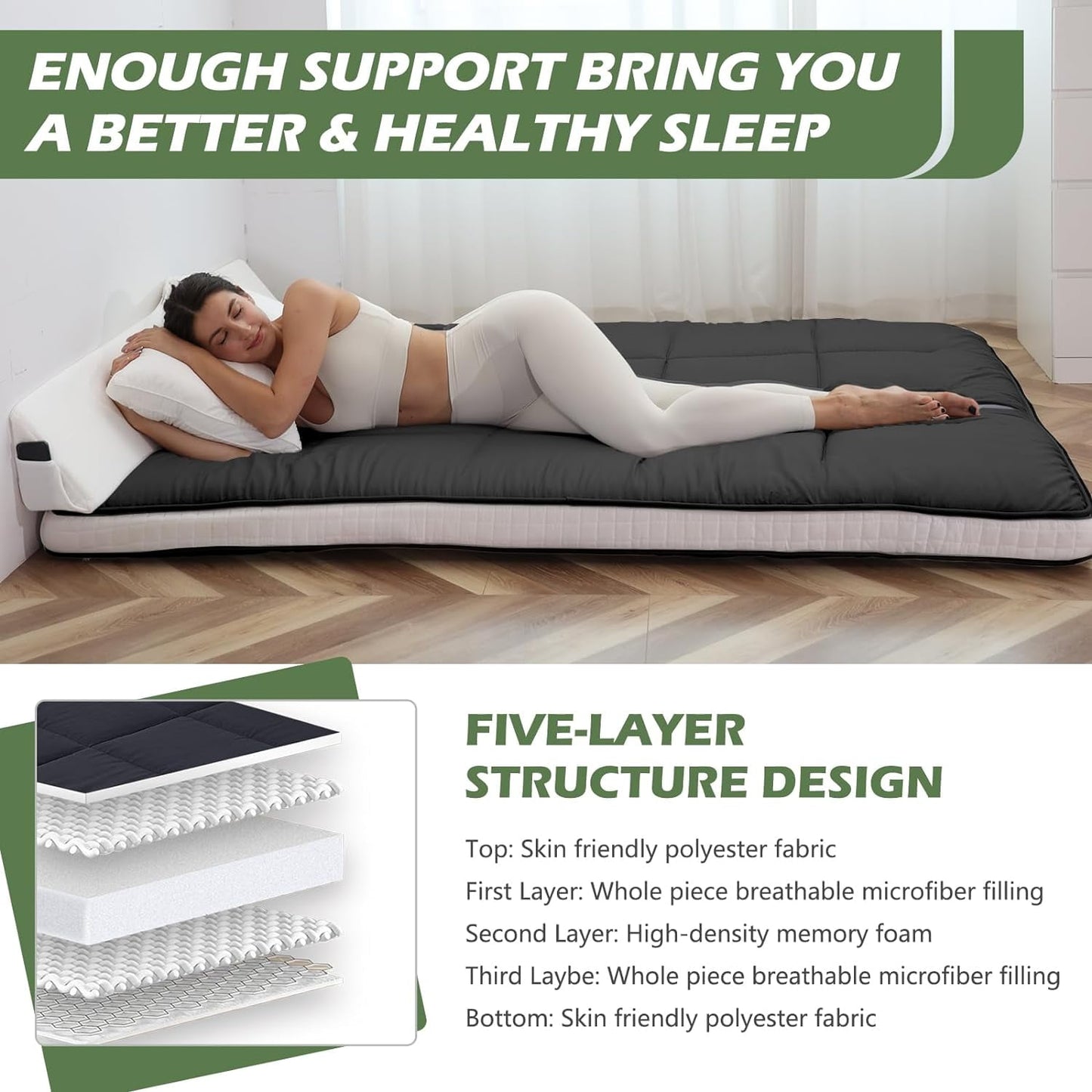 Slsy Upgraded 6in Extra Thick Japanese Floor Mattress Futon Mattress, Foldable Mattress Tatami Pad Floor Mattress for Adults Floor Bed Roll Up Mattress Guest Mattress Camping Mattress