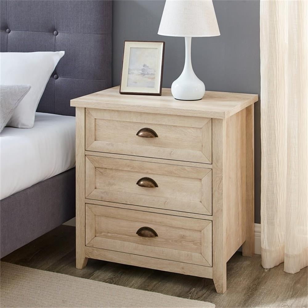 Odette 25in 3 Drawer Cup Handle Framed Bedroom Nightstand in White Oak