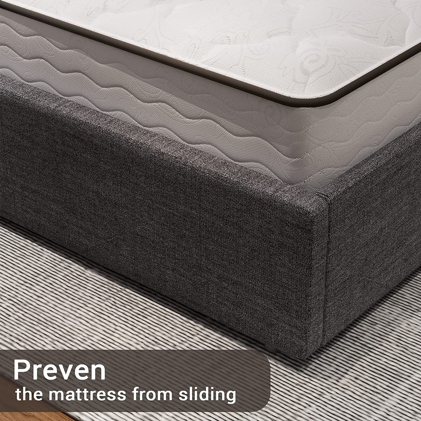 DICTAC Queen Bed Frame, Dark Grey Upholstered Platform with LED Headboard, USB Station & 4 Drawers, No Box Spring Needed