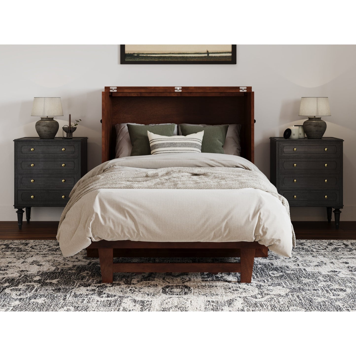 AFI Santa Fe Twin Wood Murphy Bed Chest with Mattress and Built-in Charger, White