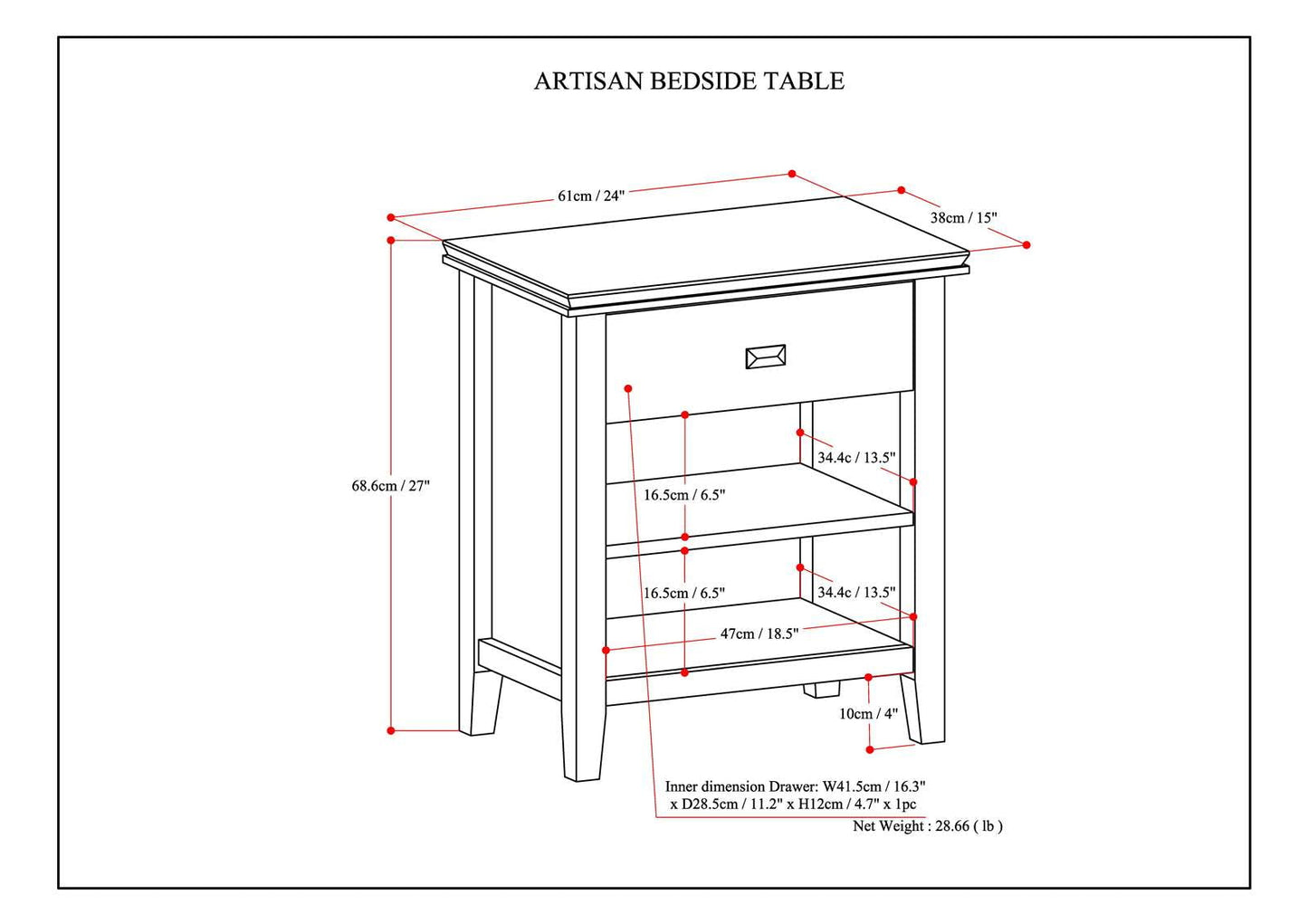 Simpli Home Artisan SOLID WOOD 24 inch Wide Contemporary Bedside Nightstand Table in Black
