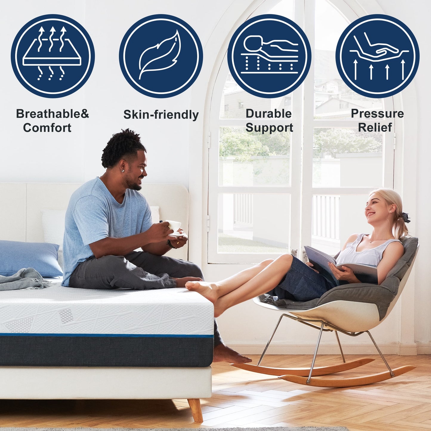 Madinog 14in Queen Size Memory Foam Mattress, High-Quality, Safe, Comfortable, Easy to Clean, Compressed in a Box