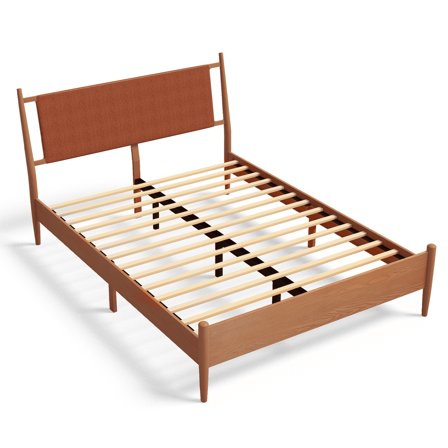 Hommow Modern Solid Wood Platform Bed, Bed Frame with Headboard, Solid Wood Bed Frame with Wood Slat Support, Queen, Orange