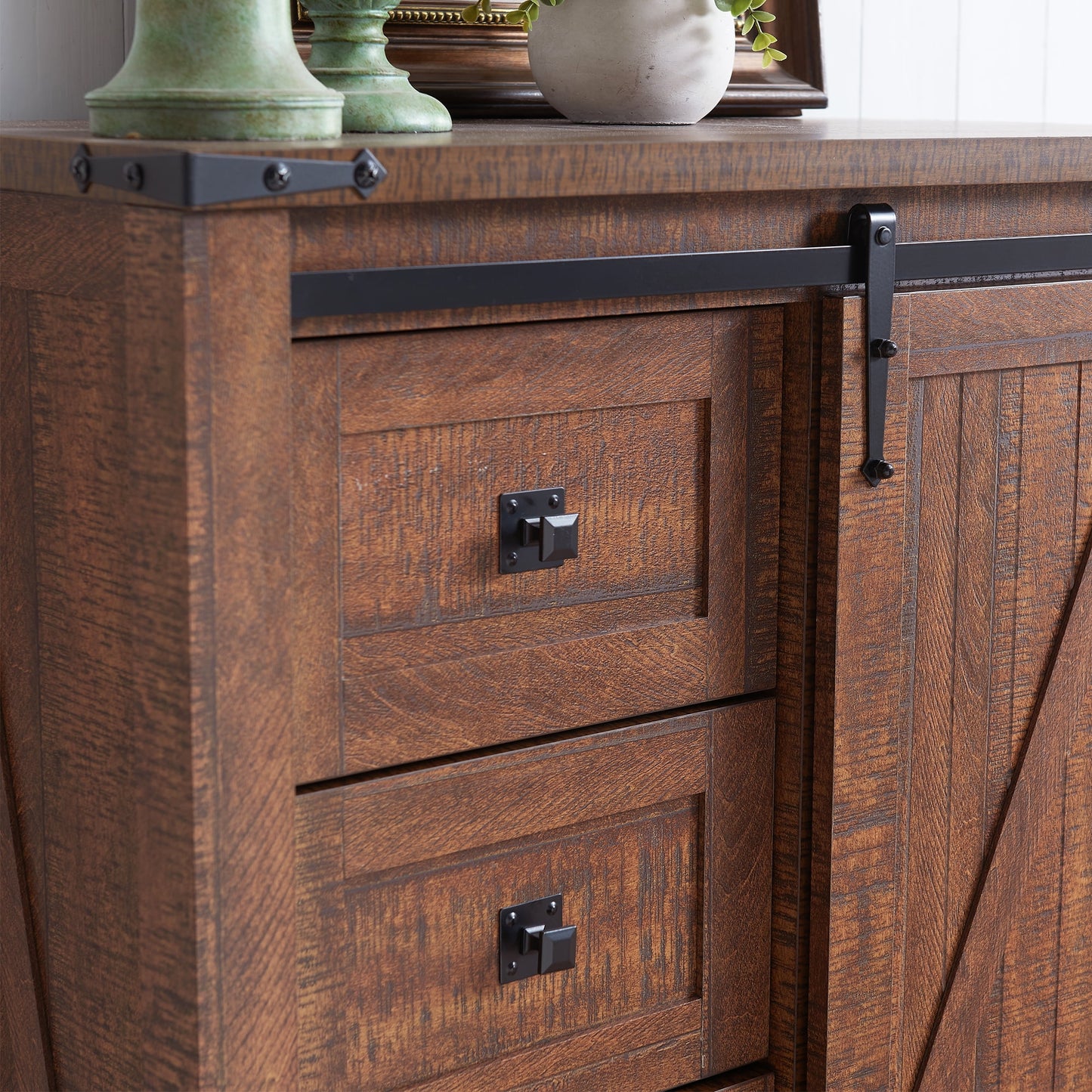 Extra Savings! OKD Modern Farmhouse 5-Drawer Dresser with Barn Door, Adjustable Storage Cabinet for Bedroom Living Room, Reclaimed Barnwood Color - Walmart.com