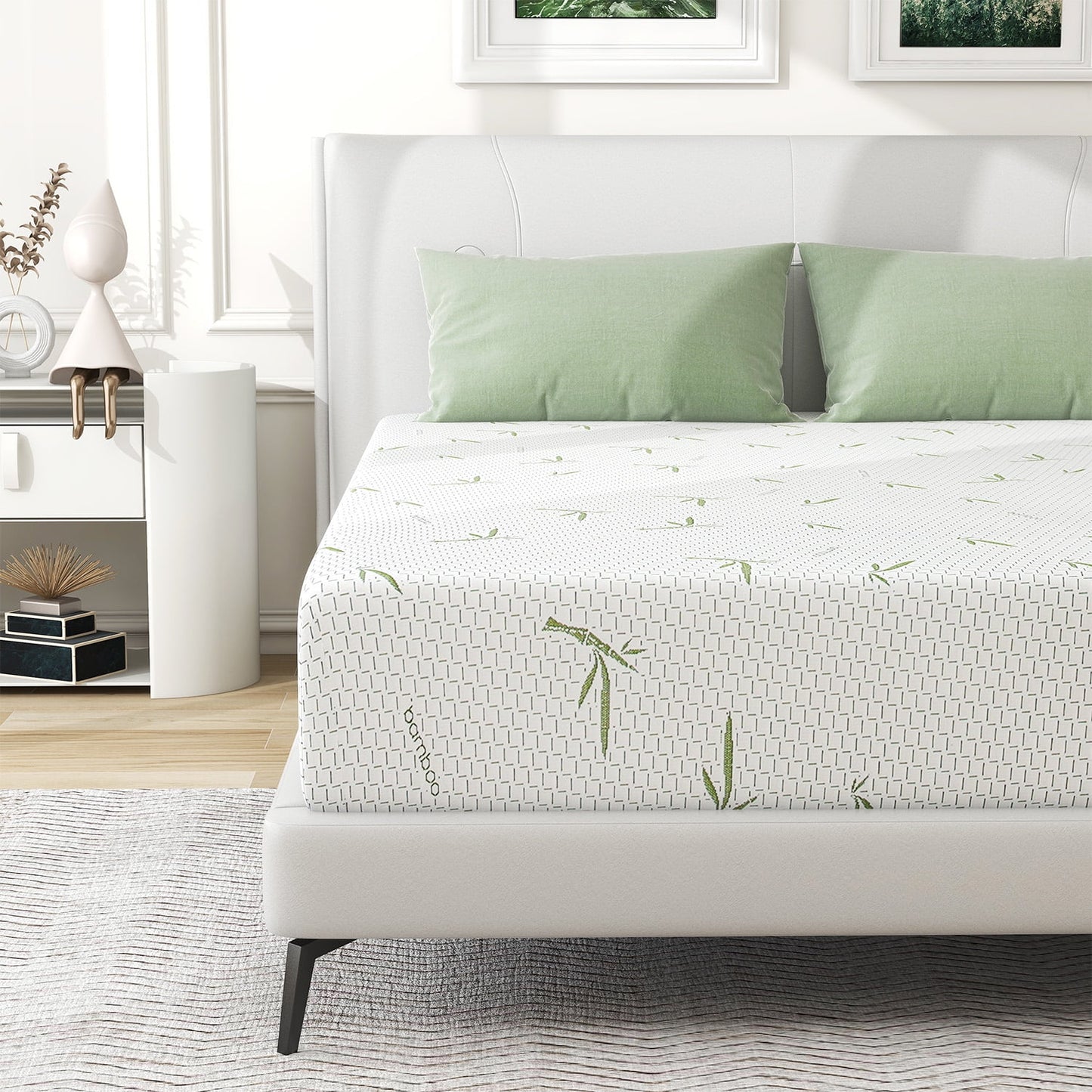USA Made 8 Inch Queen Mattress In Box, Green Tea Gel Infused Memory Foam, Medium Firm with Cooling Bamboo Cover