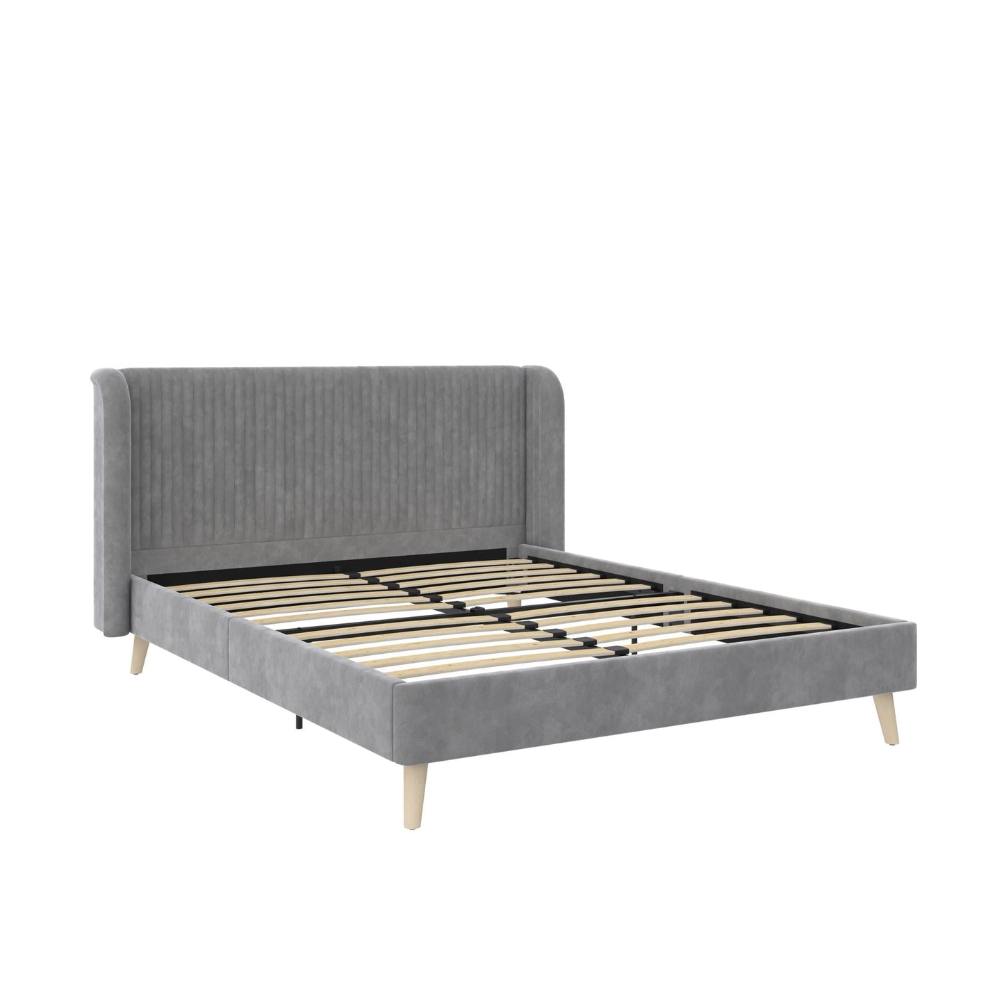Novogratz Holly Upholstered Wingback Bed, Queen, Light Gray Velvet