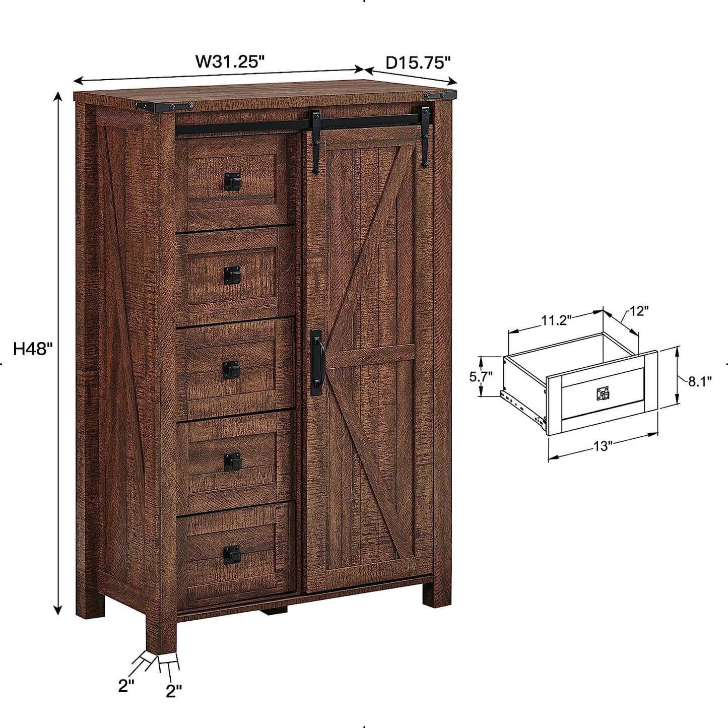 Extra Savings! OKD Modern Farmhouse 5-Drawer Dresser with Barn Door, Adjustable Storage Cabinet for Bedroom Living Room, Reclaimed Barnwood Color - Walmart.com