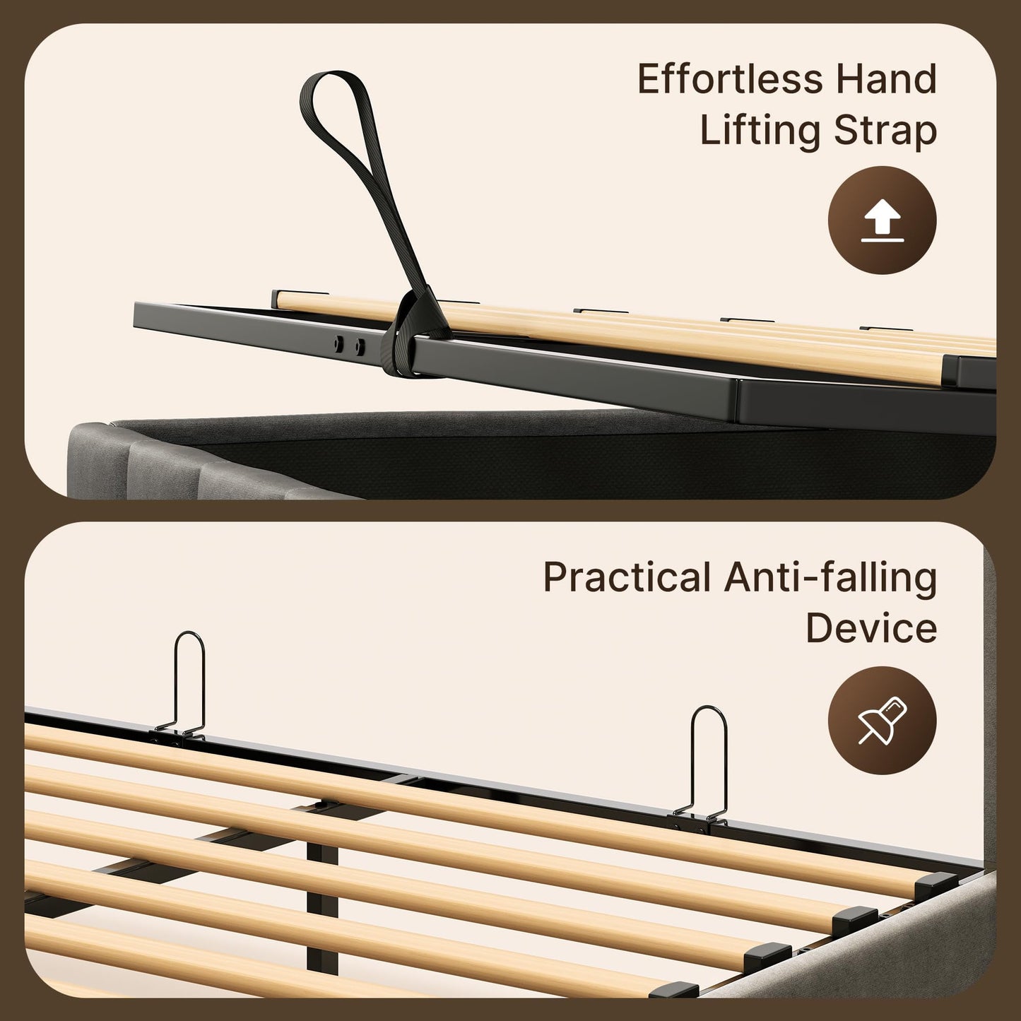 Lofka Gray Queen Size Lift Up Platform Bed Frame with Wingback Headboard and Storage