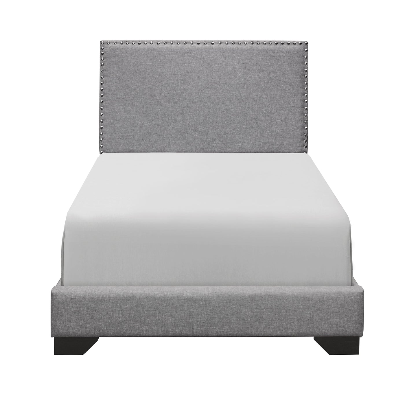 Skylar Nailhead Trim Upholstered Twin Platform Bed, Glacier