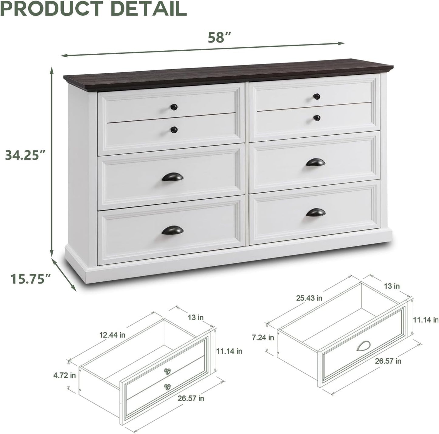 SinCiDo Farmhouse Dresser for Bedroom w/6 Drawers, Wood Rustic Tall Dresser Chest of Drawer for Closet, Living Room