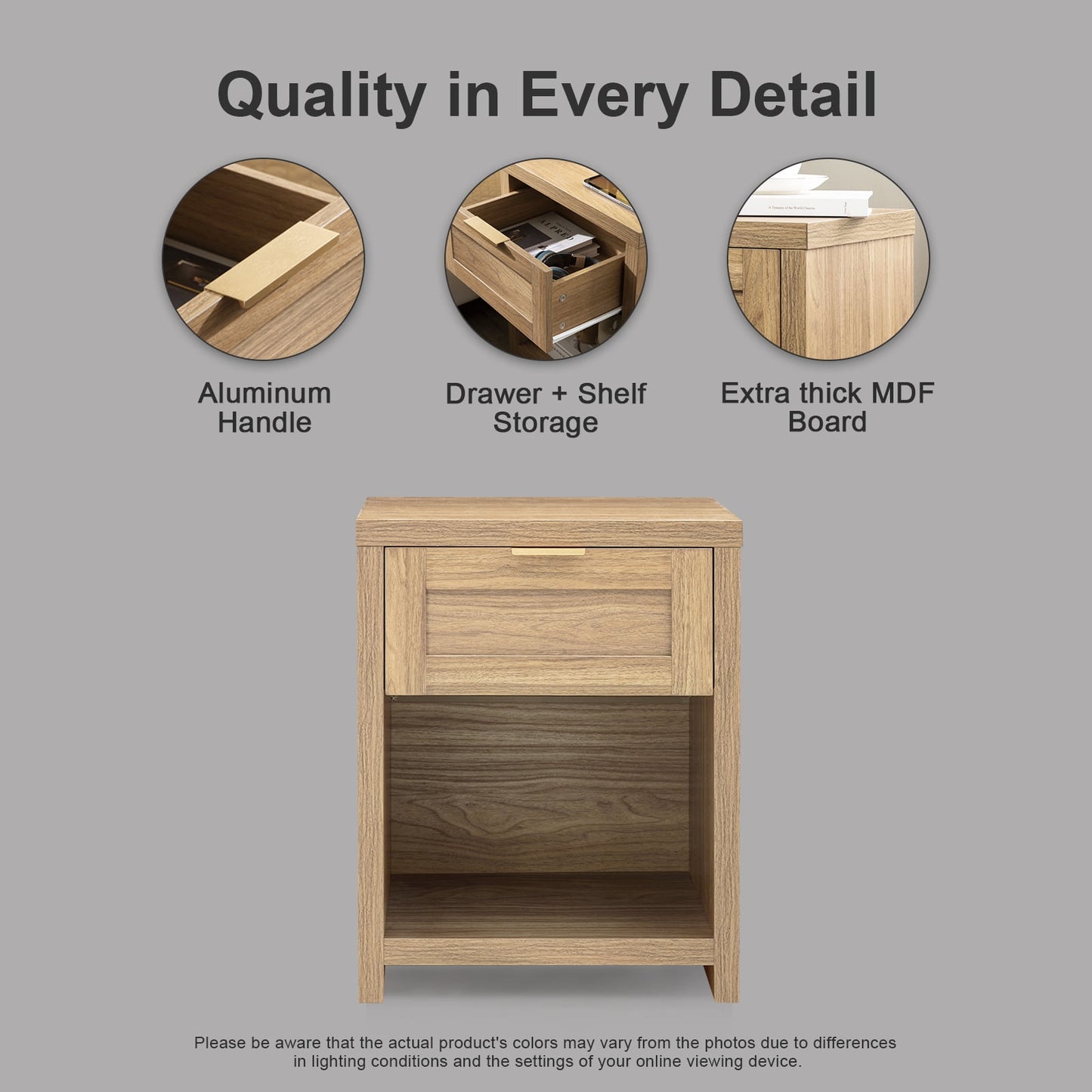 OAKHAM Farmhouse Nightstands Set of 2, Boho End Table with Drawer and Open Shelf, Bedside Table for Bedroom Living Room, Weathered Oak