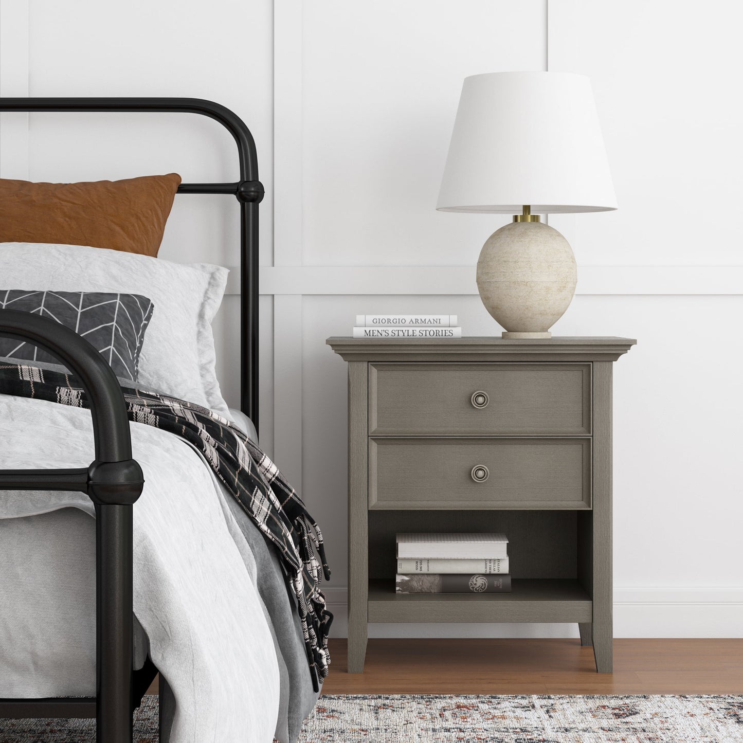 Simpli Home Amherst Bedside Nightstand Table in Farmhouse Gray