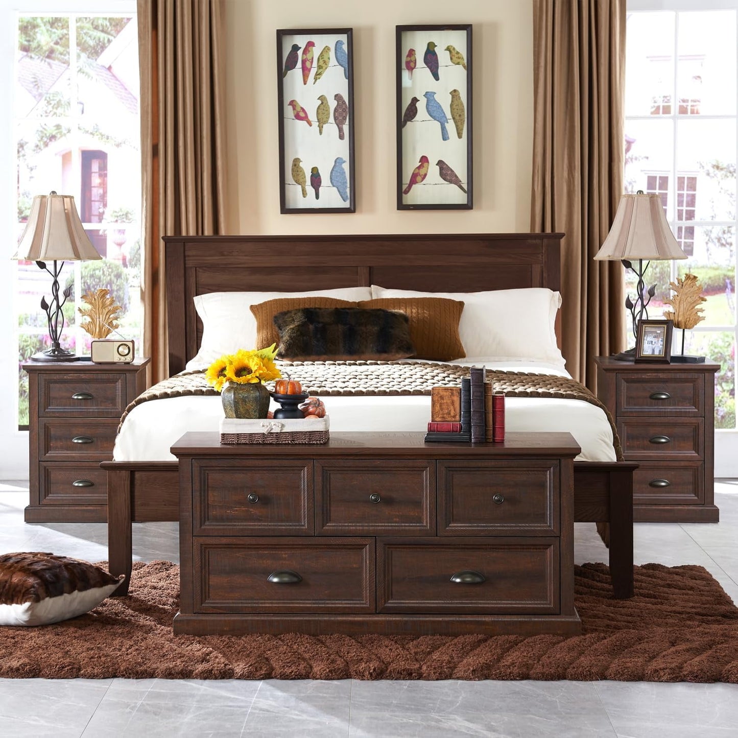 SinCiDo End Table, Dresser for Bedroom with 3 Drawers, Small Wood Rustic Nightstand with Charging Station for Living Room