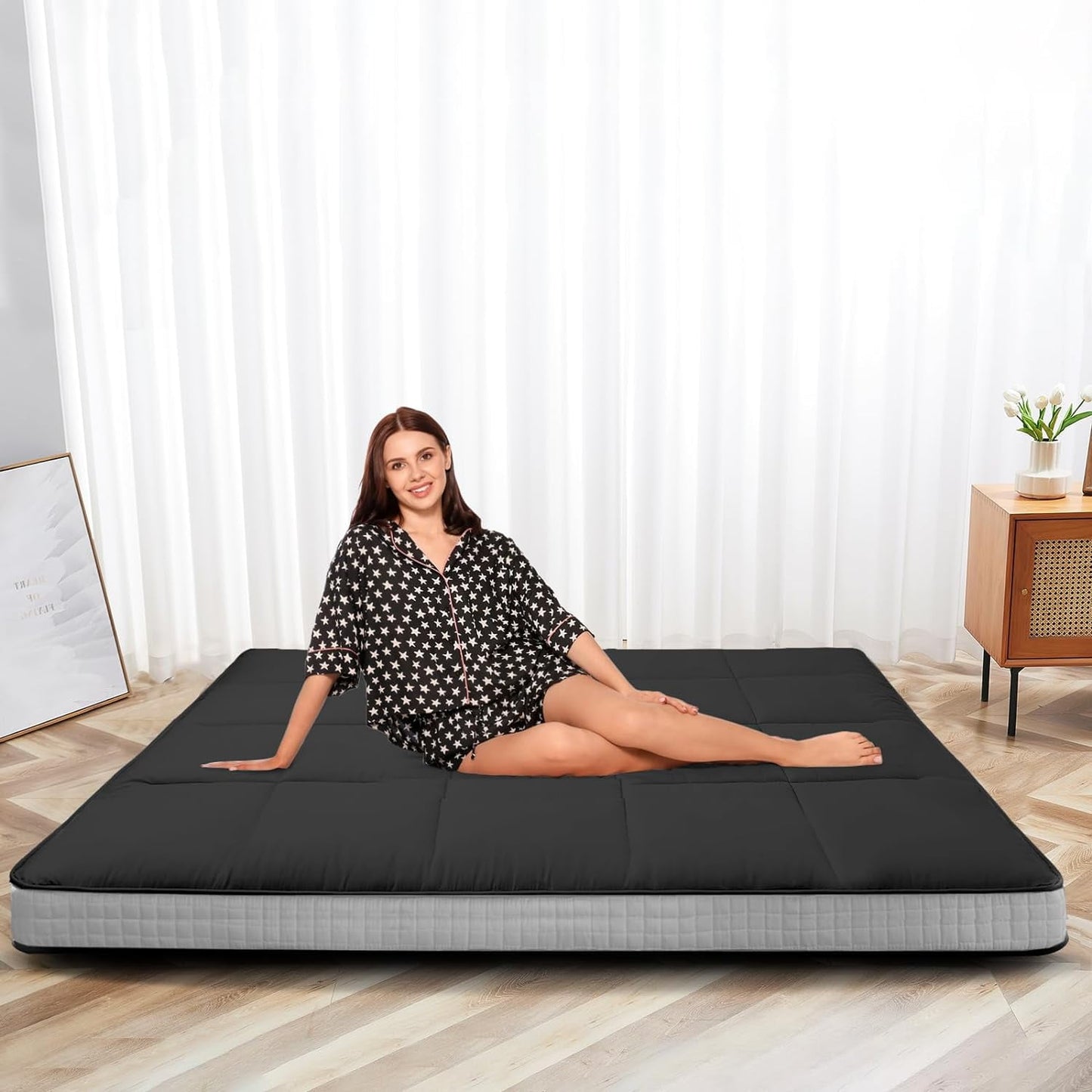 Slsy Upgraded 6in Extra Thick Japanese Floor Mattress Futon Mattress, Foldable Mattress Tatami Pad Floor Mattress for Adults Floor Bed Roll Up Mattress Guest Mattress Camping Mattress