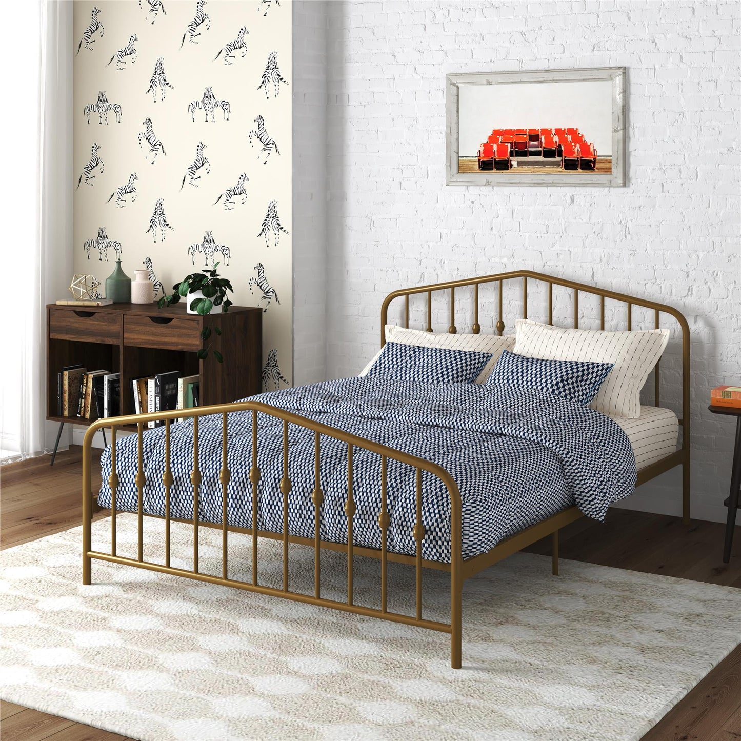 Novogratz Bushwick Metal Bed, Queen, Gold