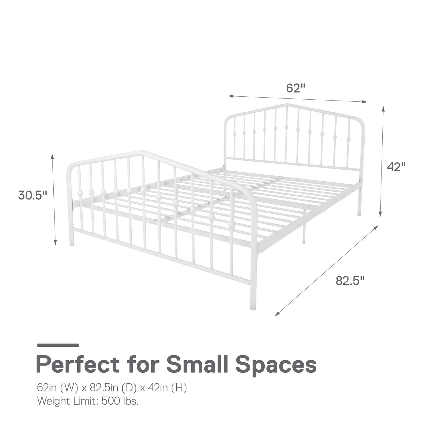 Novogratz Bushwick Metal Bed, Queen, Off White