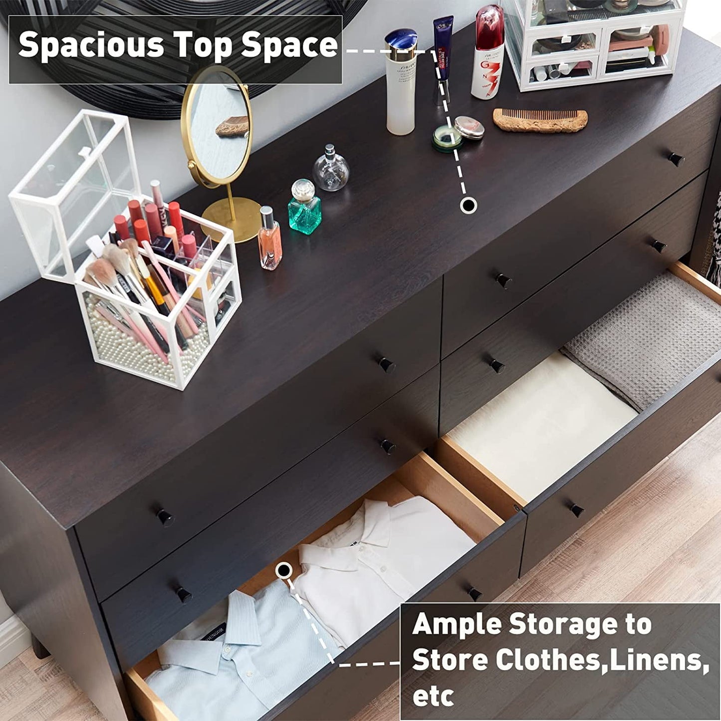 OKD 6 Drawer Black Dresser for Bedroom,Wooden Mid Century Modern Dresser for Living Room, Hallway, Kids Bedroom,Espresso