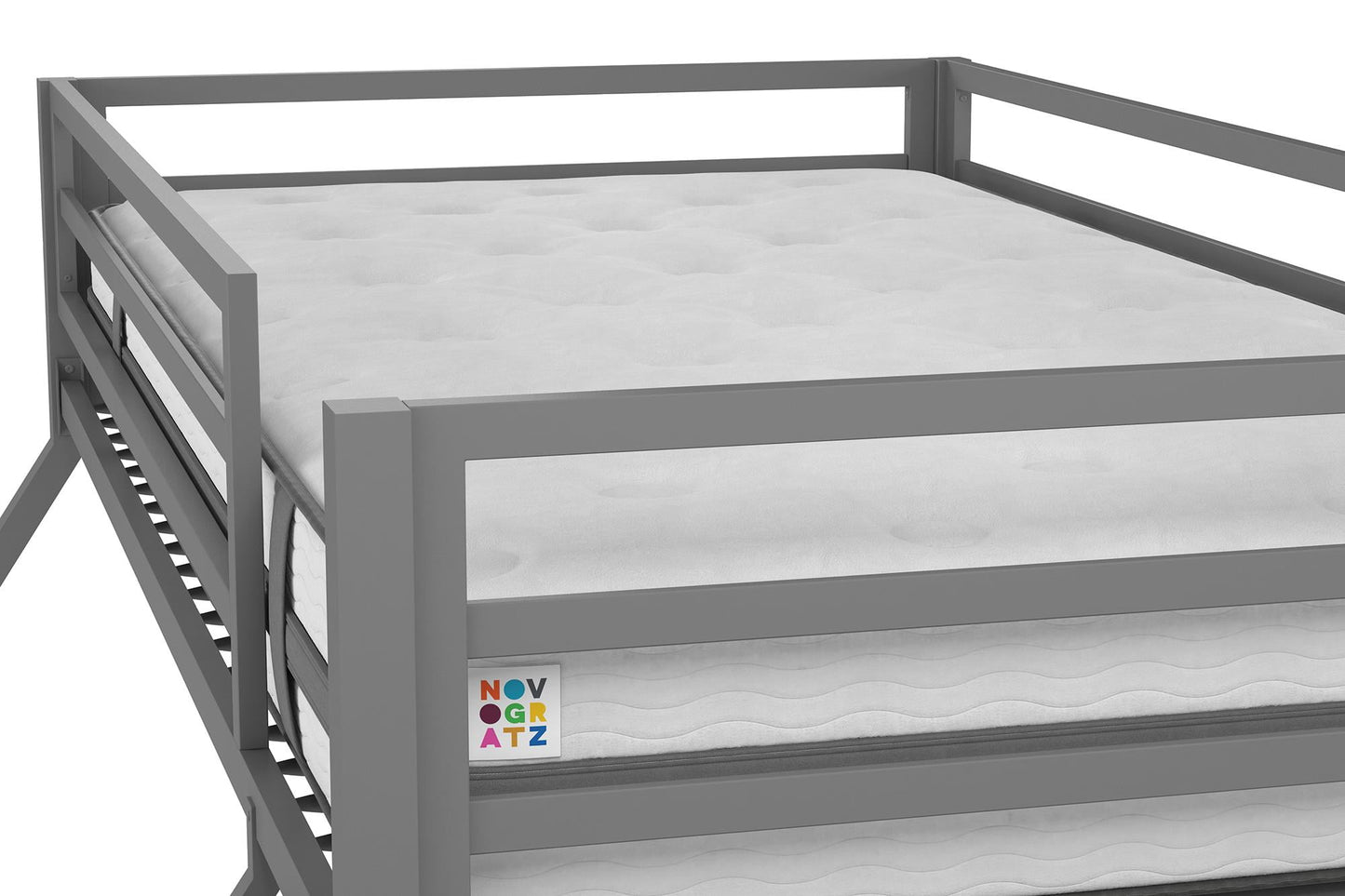 Novogratz Maxwell Twin-Over-Full Metal Bunk Bed with Ladder and Guardrails, Easy Assembly, Grey