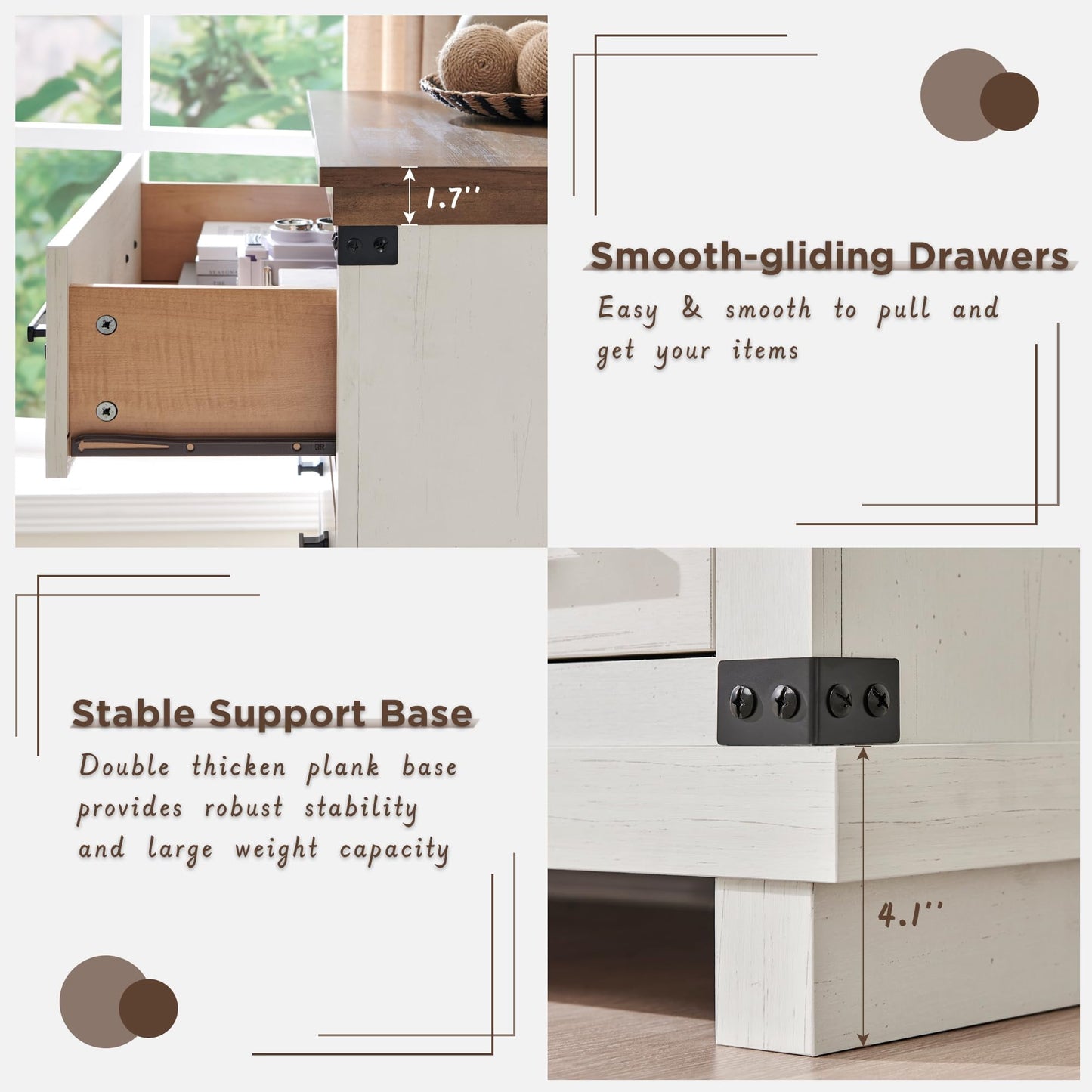 OKD Farmhouse 7 Drawers Dresser for Bedroom, Wood Large Chest of Drawers with Thick Plank Styling, Rustic Closet Dresser for Bedroom, Living Room, Antique White