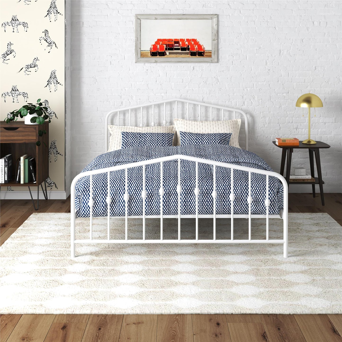 Novogratz Bushwick Metal Bed, Queen, Off White