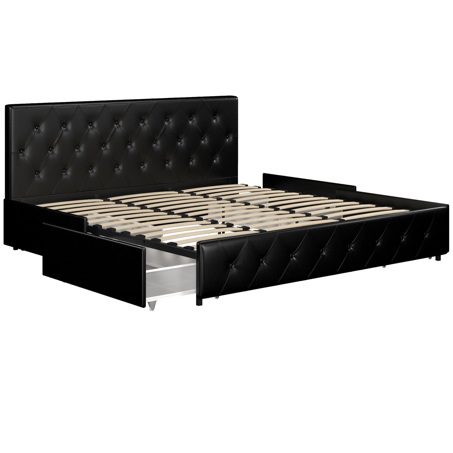 DHP Dakota Tufted Upholstered Storage Bed Frame, King, Black Faux Leather