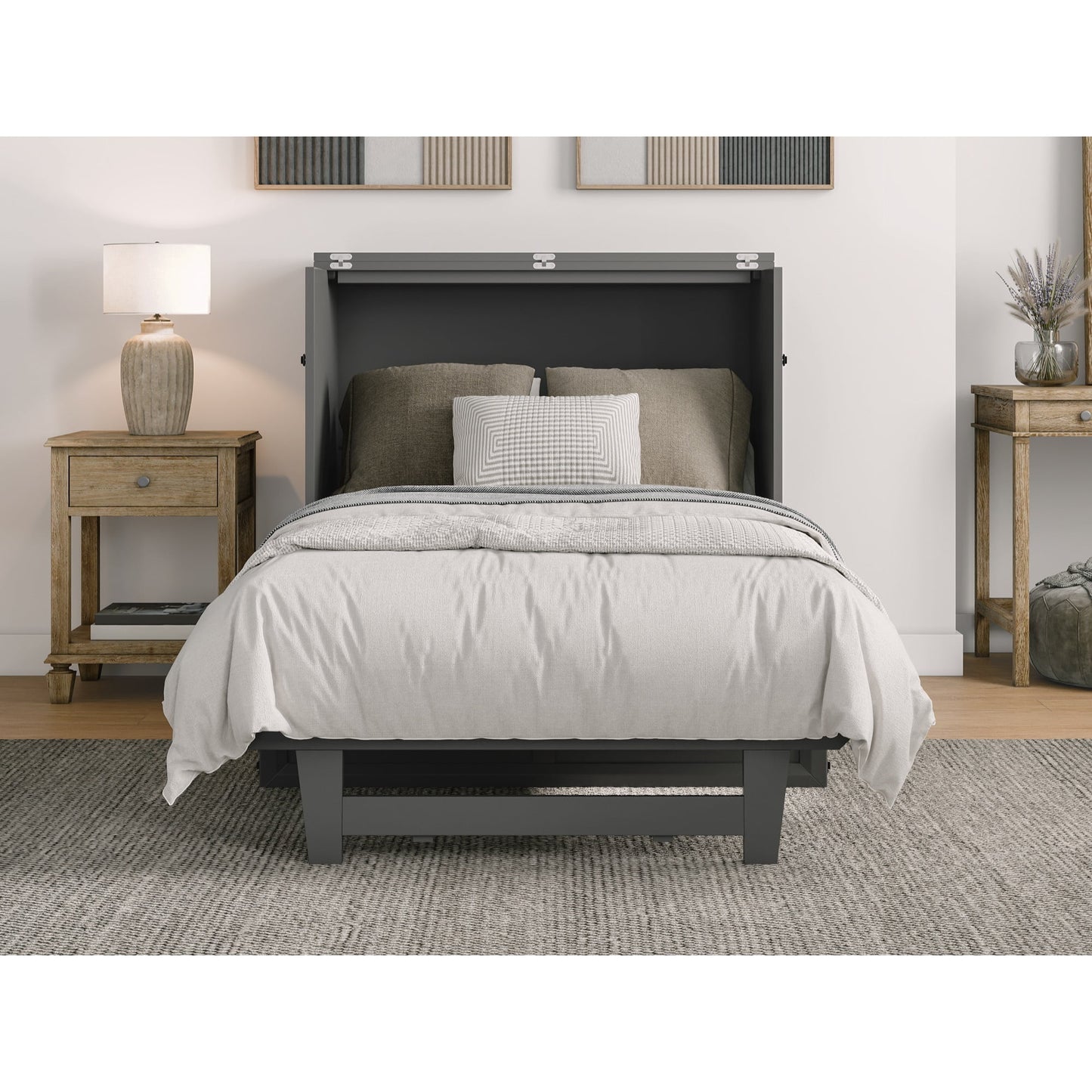 AFI Santa Fe Twin Wood Murphy Bed Chest with Mattress and Built-in Charger, Walnut