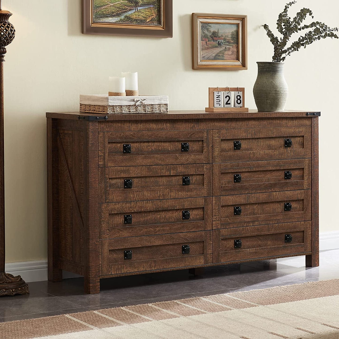 OKD 8 Drawers Dresser Chests for Bedroom Farmhouse, Wood Rustic Tall Chest of Drawers, Reclaimed Barnwood